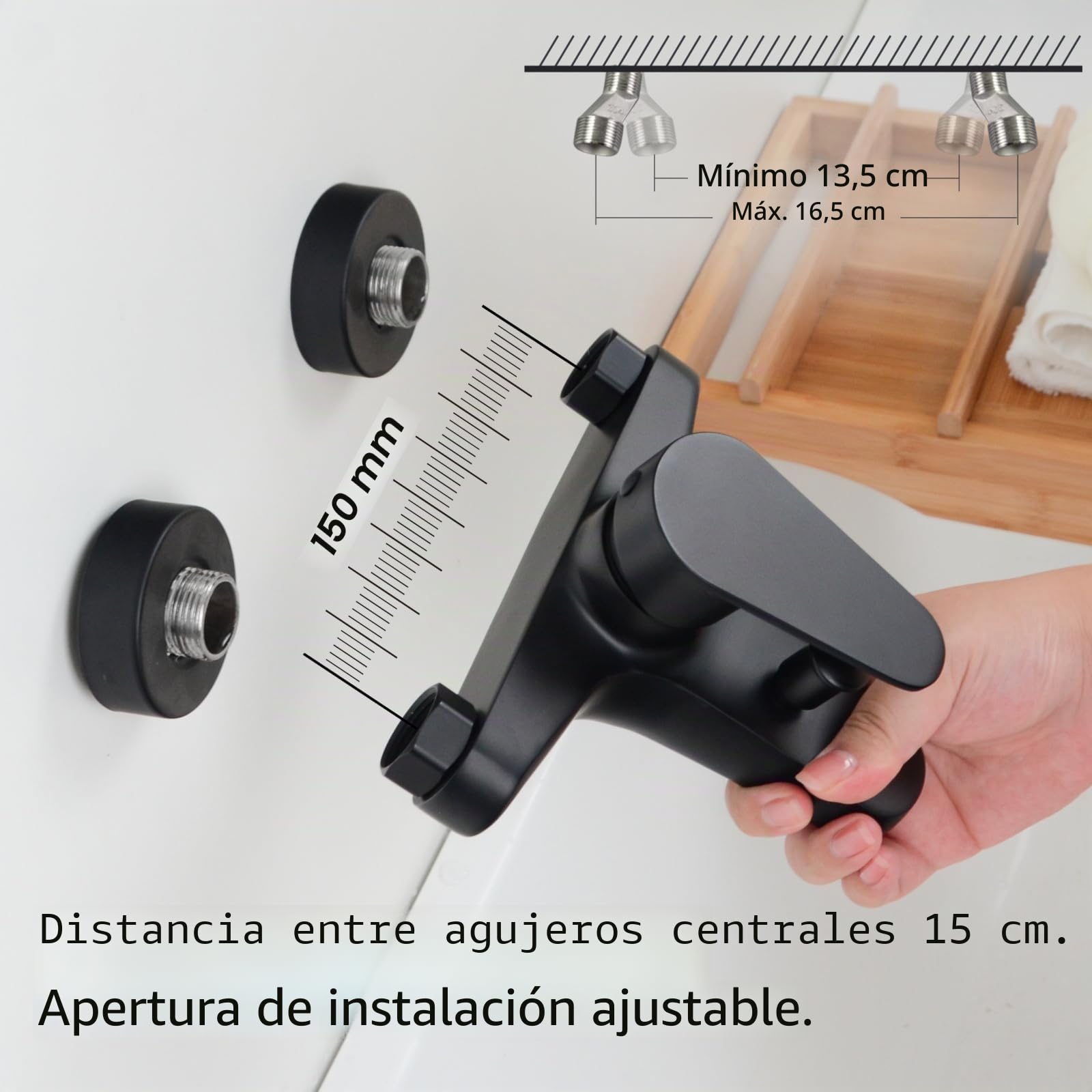 Grifo de Bañera, Grifo de Ducha con Alcachofa, Monomando Mezclador Ducha Montado en La Pared, Negro, N-2Y3OK