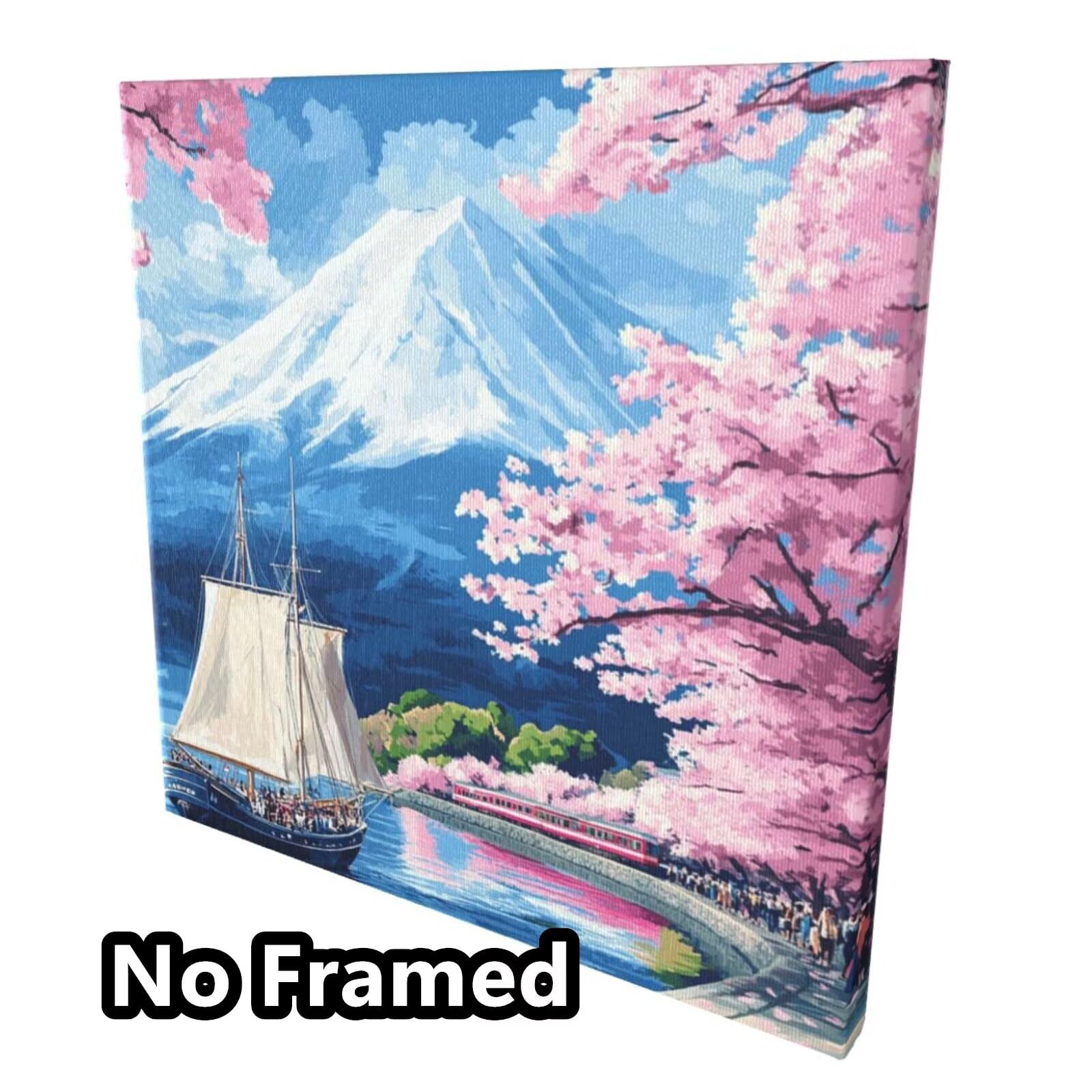 Malen nach Zahlen, Malen-nach-Zahlen-Set für Erwachsene, Motiv: Boot, Kirschblüte, Malen nach Zahlen für Anfänger, Acryl-Peinture a Numero, DIY-Ölgemälde, Kunsthandwerk Kits für Wanddekoration – (65 x