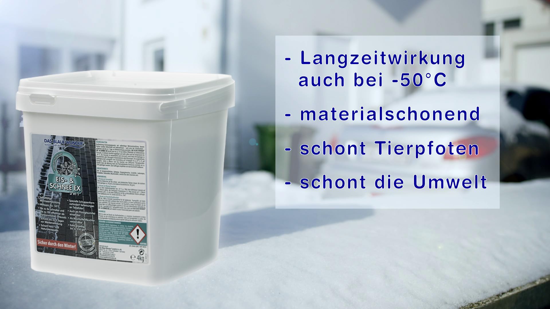 Das Blaue Wunder Eis- & Schnee Ex| Hochleistungs-Enteisungsgranulat | Taumittel | bis zu 250 m² | Granulat zum Auftauen von Schnee und Eis | Schutz vor Wiedervereisung | 4 kg (1)