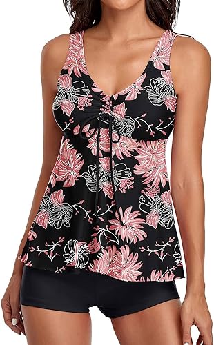 Swimsuit Dress with Shorts Bathing Piece Tank Swimwear with Boyshorts Swimsuits Flowy Suits for Women Two Top