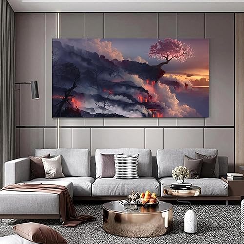 Miniatura 5 de Póster de paisaje de anime, flor de cerezo, flor de cerezo, arte de pared de fantasía natural, decoración del hogar, lienzo para decoración de