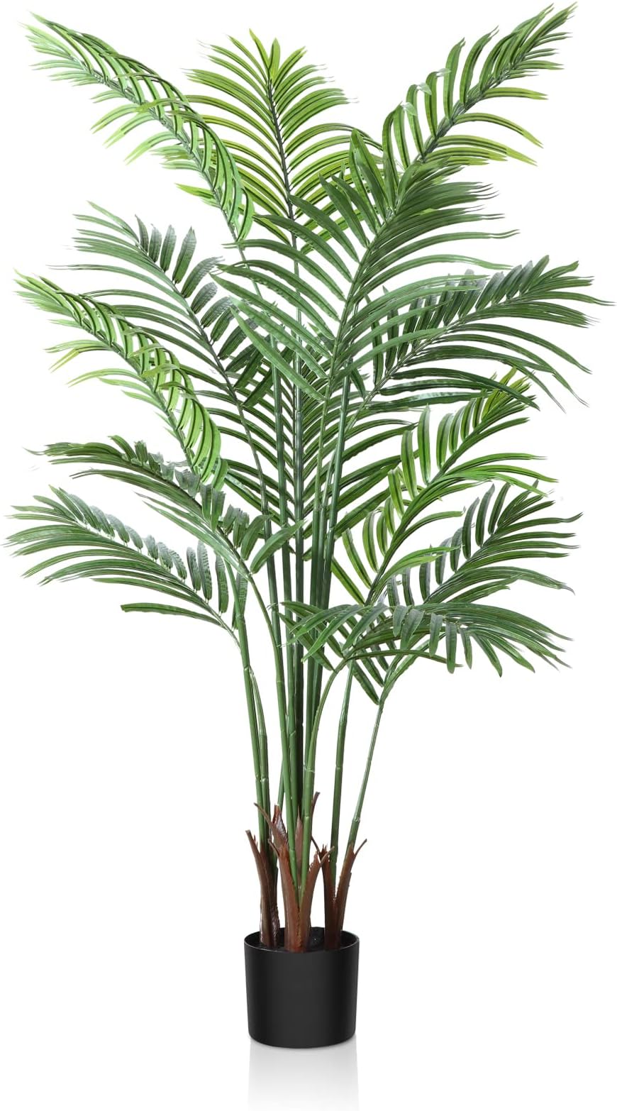 Artificial Plant Areca Palm Tree 130 cm Fake Plant Indoor and Outdoor in Plastic Potted Artificial Tree Living Room Balcony Bedroom Green Decoration (1 Pack)