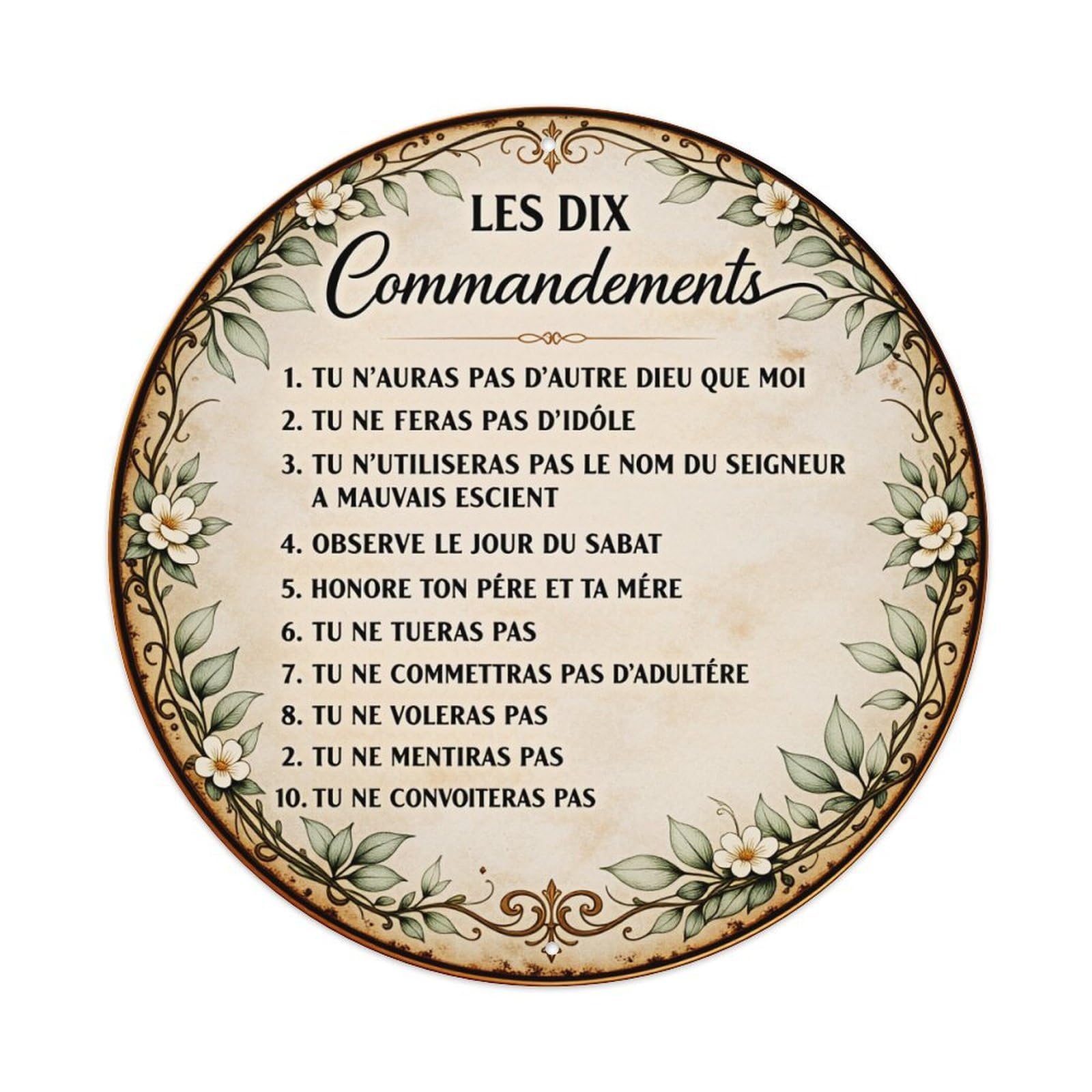Floral Commandments Text Circle Metal Tin Sign Vintage Garden Bedroom Cafe Bar Man Cave Home Wall Decor Metal Poster 8x8 inches