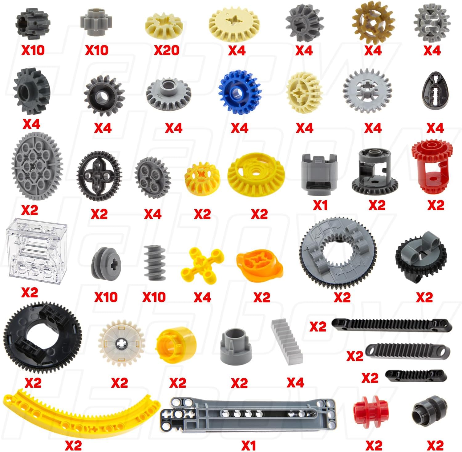Habow 162pcs Technic-Parts Gears-Axle-Pin-Connector Compatible with Lego-Technic, Gear Box Technic Cam Differential Engine Kit. MOC-Replacement-Pieces