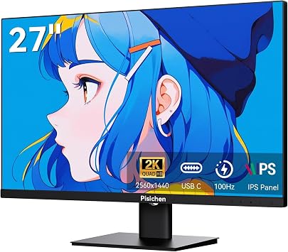 27 Inch Computer Monitor, QHD 2K 100Hz IPS Gaming Monitor, Frameless Eye Care PC Office Monitor with HDMI/USB C/DP, FreeSync, VESA, Tilt Adjustable