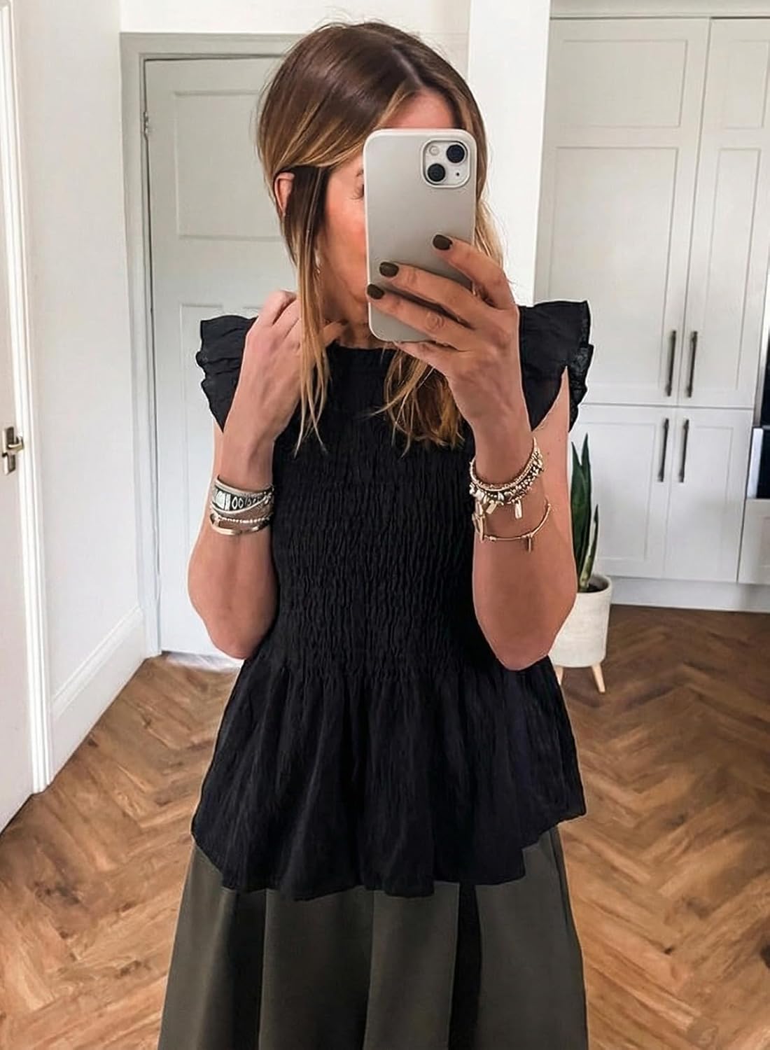 SHEWIN Womens Blouses Peplum Babydoll Summer Tops Ruffle Sleeve Dressy Casual Elegant Ladies Solid Shirts Spring Clothes - Image 5