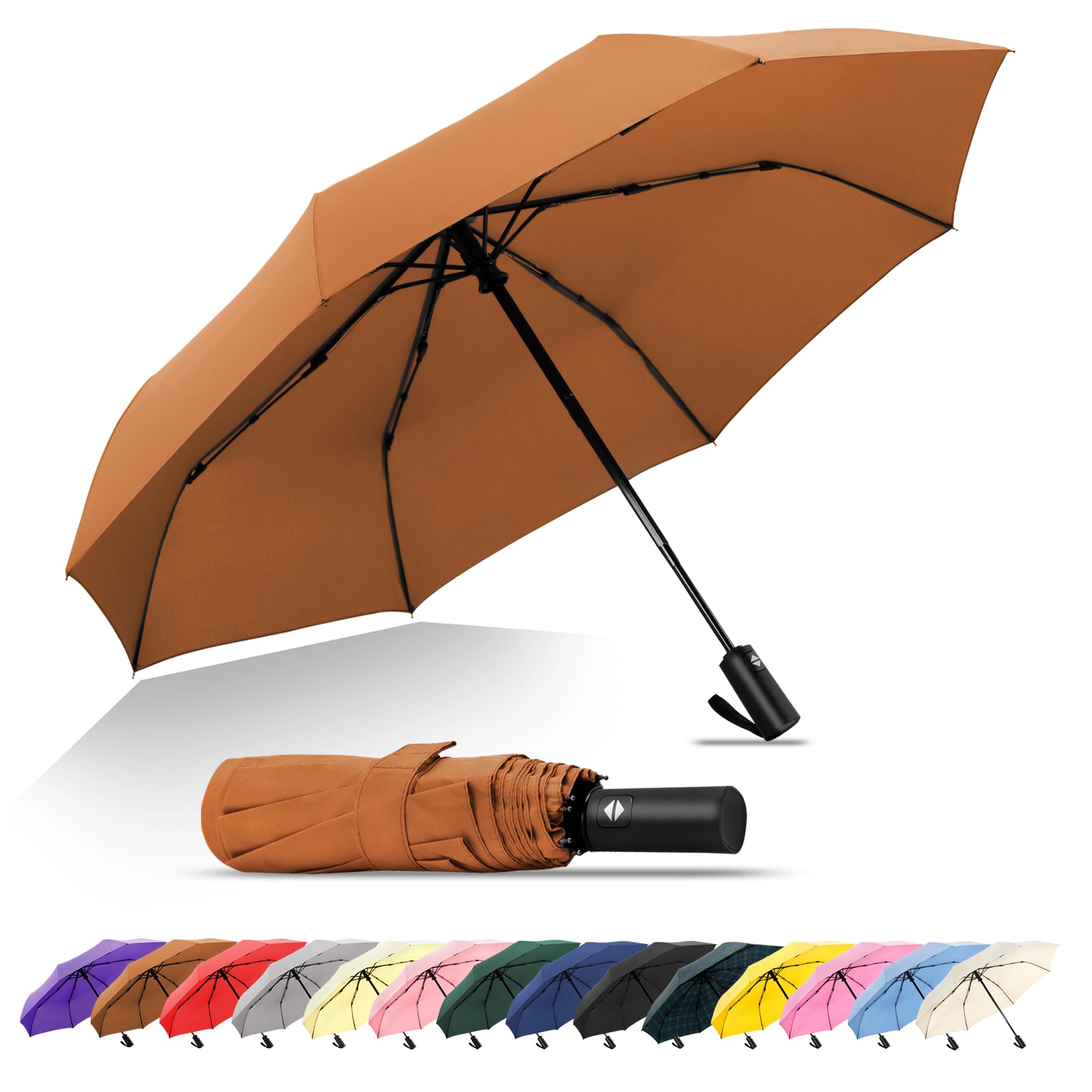 SoulRain Travel Umbrella - Compact Umbrella for Rain - Perfect Large Auto Folding Umbrella - Ideal Car umbrella, Small umbrella, and Travel Companion