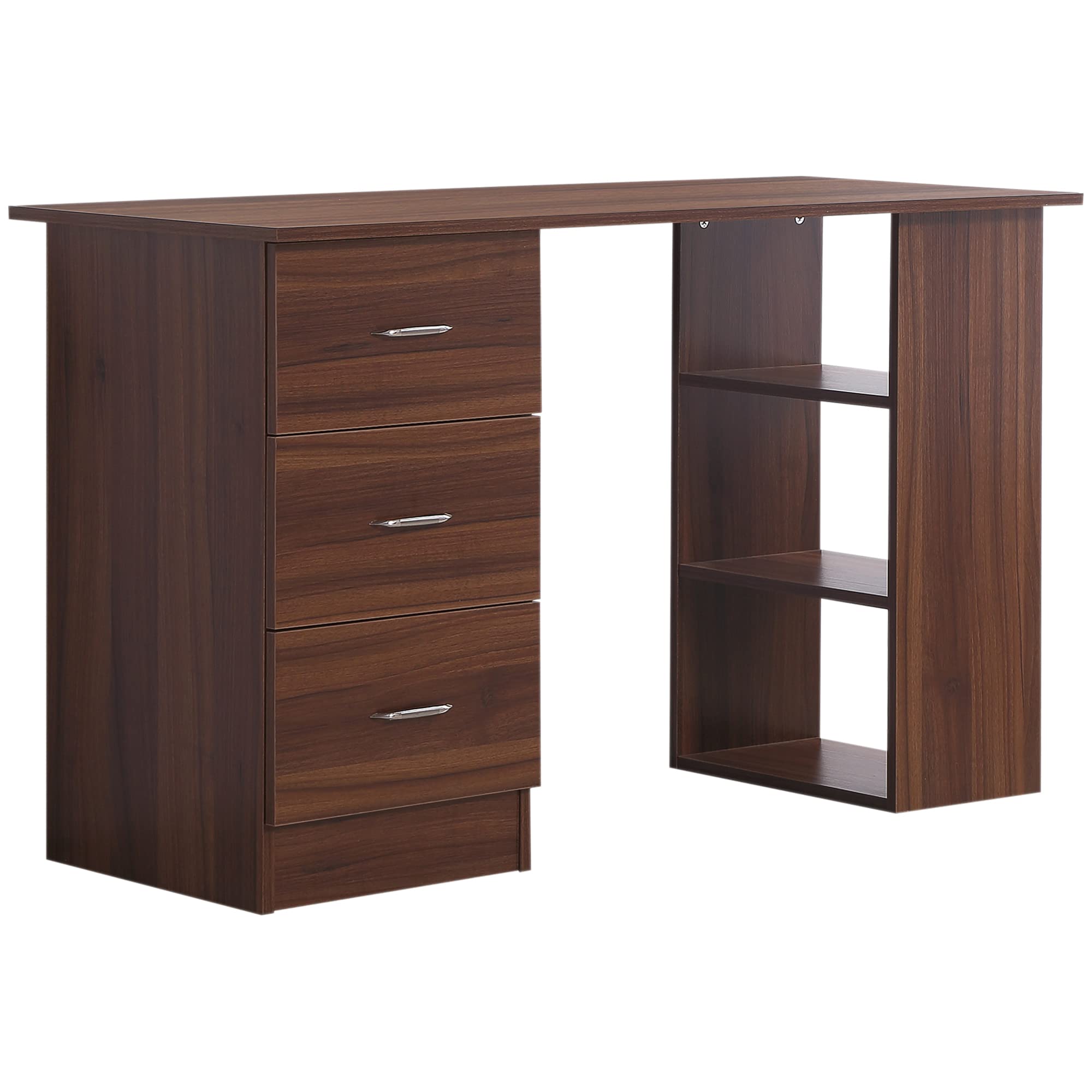 HOMCOM Computerschreibtisch Multifunktionstisch 3 Schubladen 2 Regale ABM. 120L x 49l x 72H cm MDF Aussehen Nussbaum