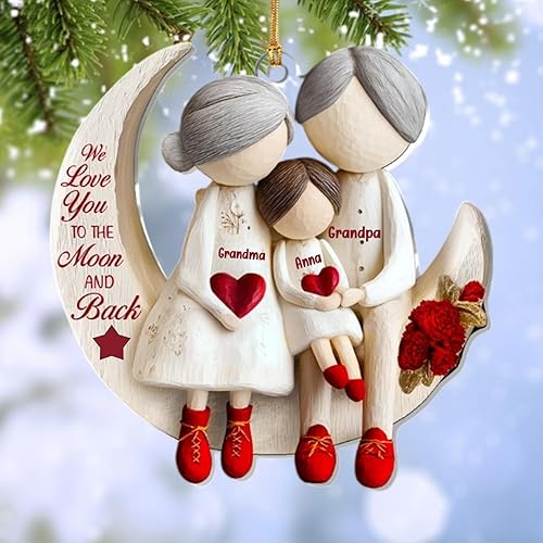 Grandparent and Grandchild Moon Love - Adorno acrílico personalizado de 1 capa, We Love You to The Moon and Back, regalo de recuerdo de Navidad,