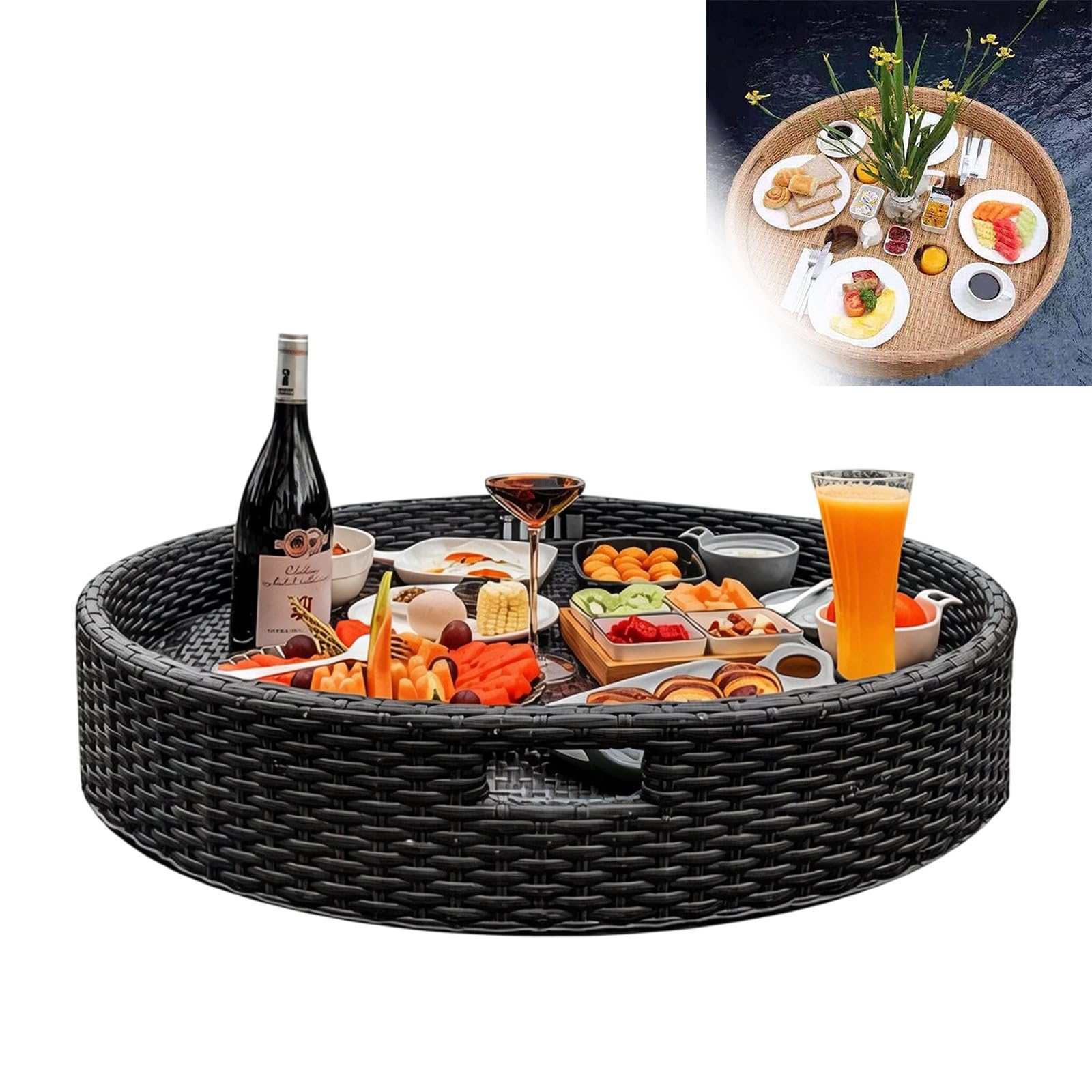 DzkZen Floating Pool Tray Floating Serving Tray Table & Bar - Swimming Pool Floats for Adults, Pool Parties - Floating Tray for Pool Serving Drinks, Floating Table Black-60cm