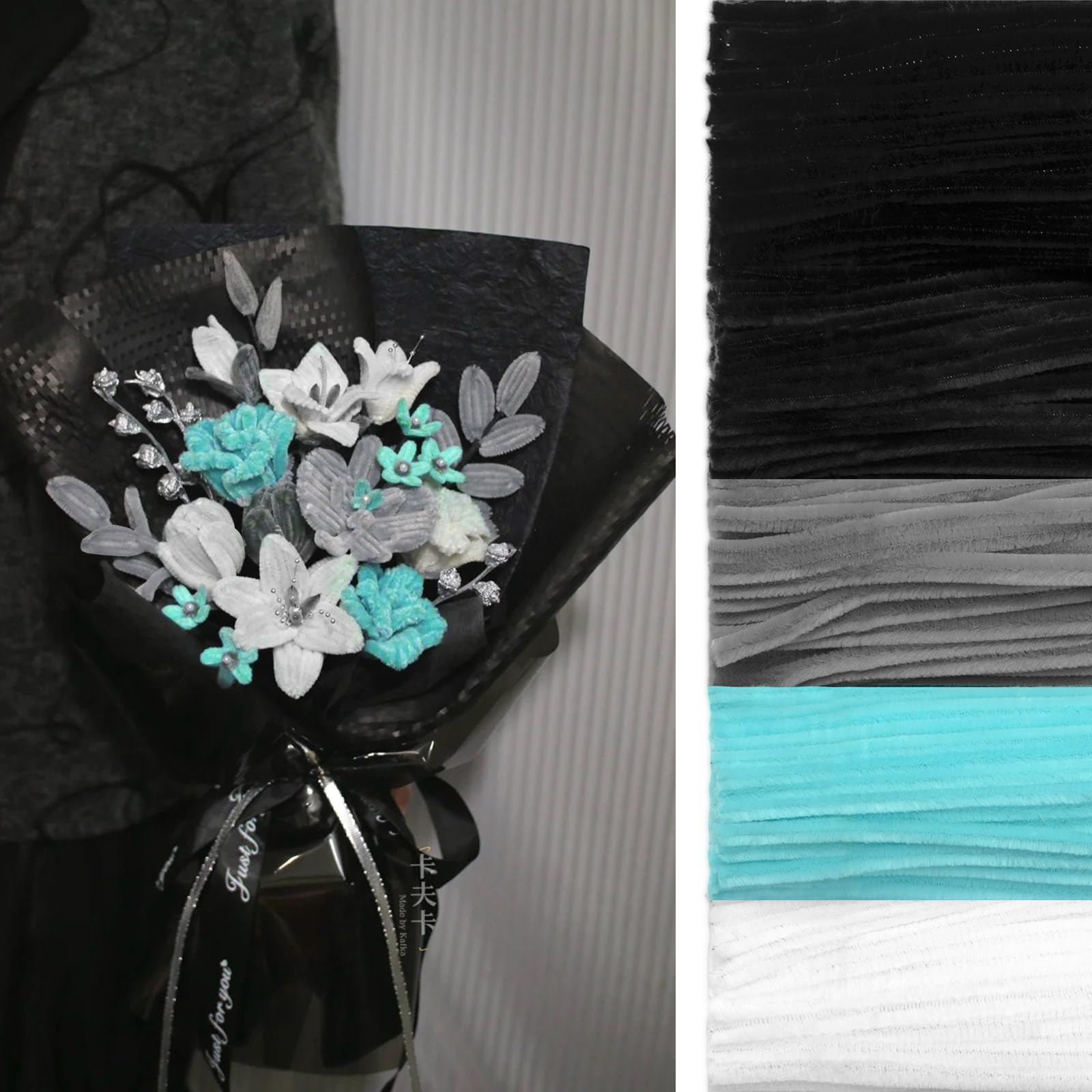 Peryiter 500 Pieces Pipe Cleaners Chenille Stems for Flowers Craft Supplies Bulk Fluffy Fuzzy Sticks for DIY Art Projects Creative Gift Wrapping Party Decorations(Dark Gothic,12 Inch)