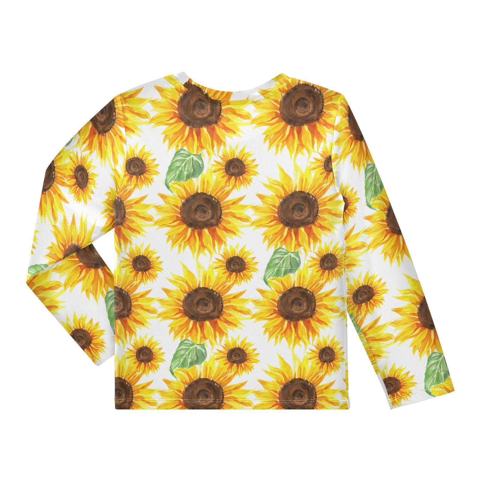 Leaf Watercolor Sunflowers White Rash Guard Shirt for Boys Sun Protection Shirt for Kids Toddlers UPF50+ 5-6T