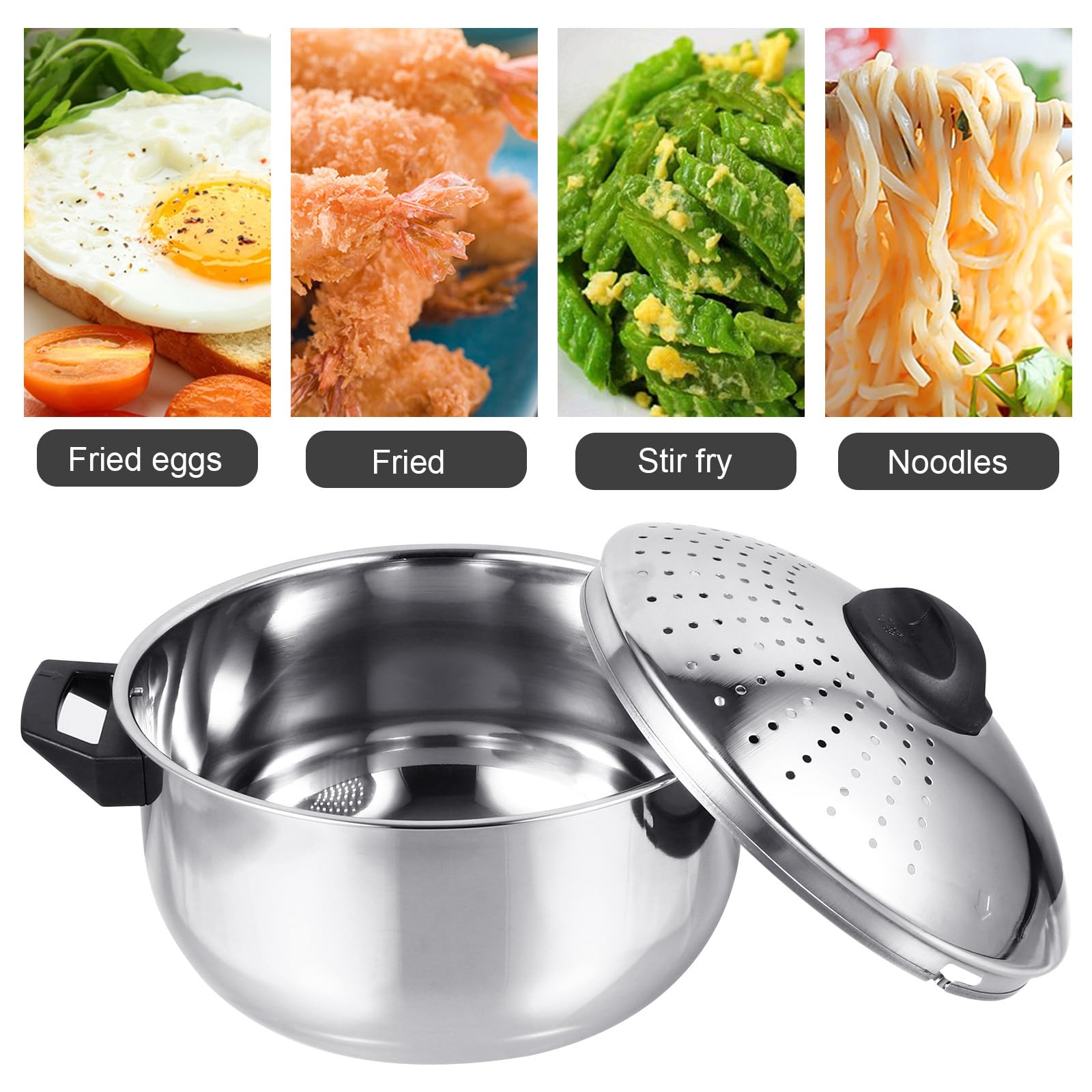 Ciieeo Olla Ligera y Resistente Oxidación de Acero Inoxidable Tapa Coladora para Pasta Rápida Adecuado para Cocinar Fideos Cómodamente