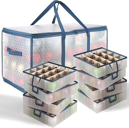 Large Christmas Ornament Storage Box With Adjustable Dividers - Plastic