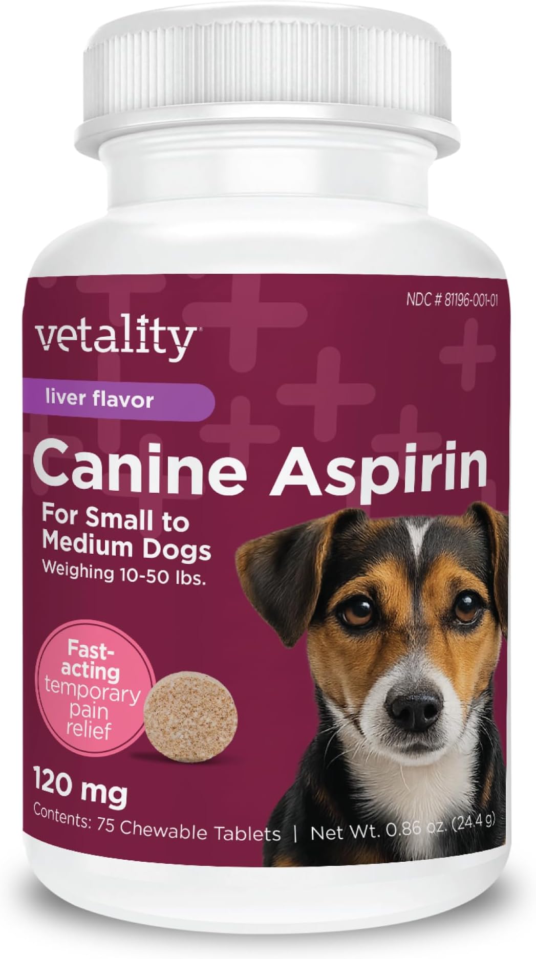 Canine Aspirin for Dogs | Fast Pain Relief | Small to Medium Dogs | Liver Flavor | 75 Chewable Tablets