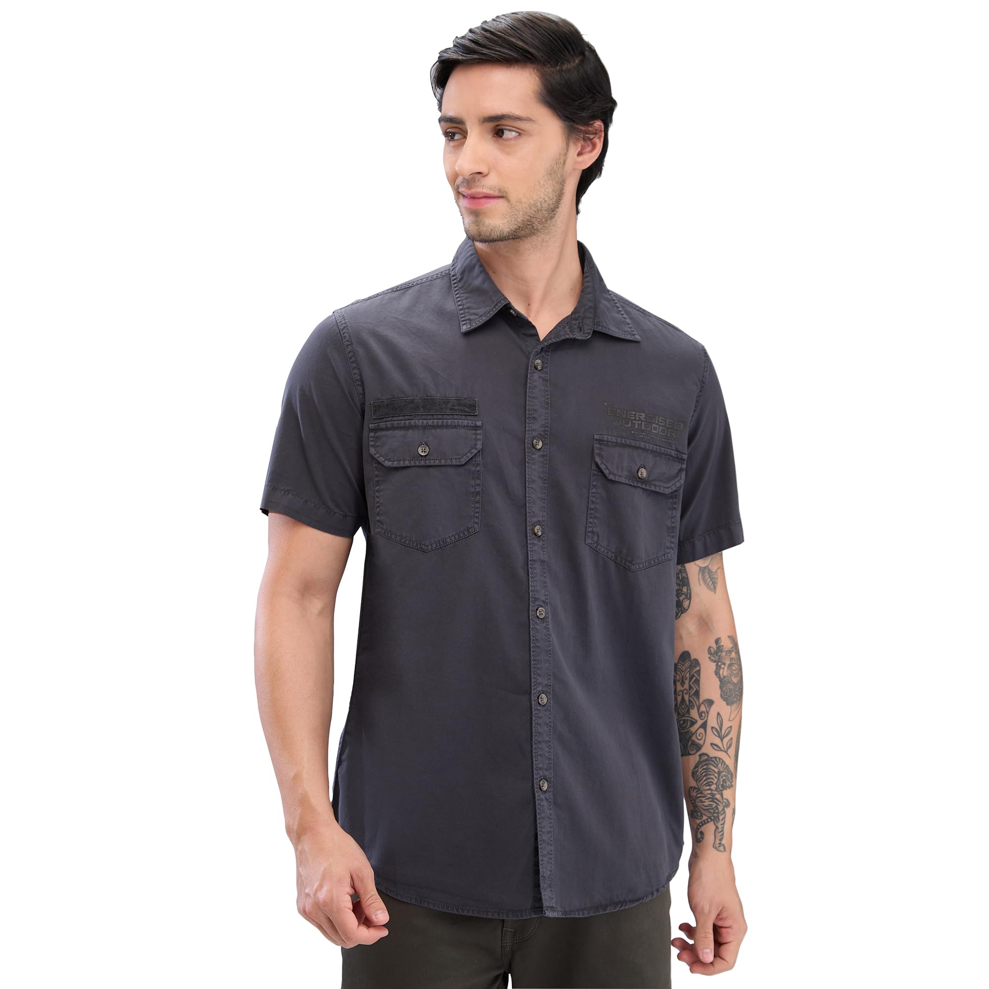 Half Sleeve Slim Fit Solid Grey Shirts for Men-image-0