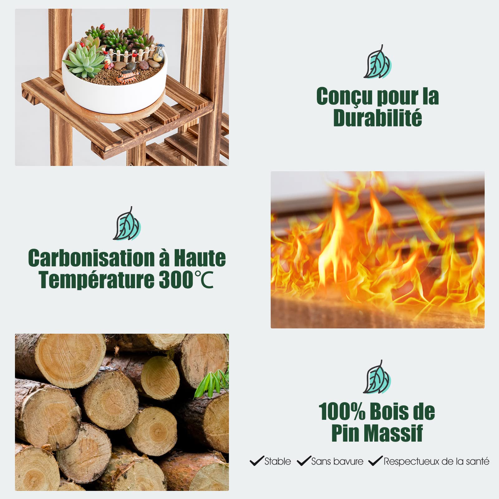 GOPLUS Porte-plantes à 5/6 Niveaux, Étagère à Fleurs en Bois de Pin, Support à Plantes pour Jardin, Balcon, Extérieur et Intérieur (6 Niveaux)
