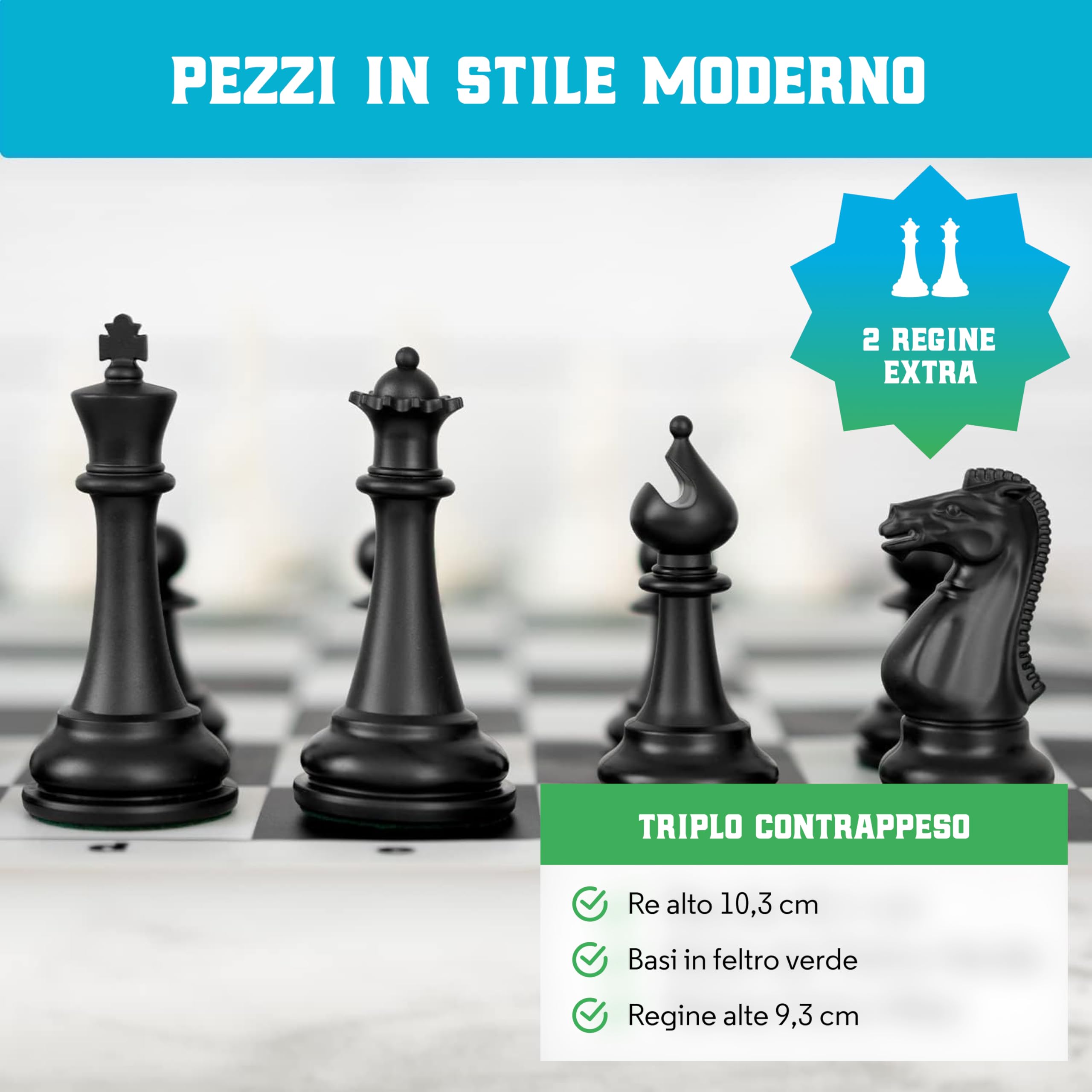 Best Chess Set Ever 3X Set Scacchi Professionale con Scacchiera Portatile in Silicone 50x50 cm Reversibile e Arrotolabile, Pezzi Triplo Peso (Re 10,3cm) - per Torneo, Viaggio, Adulti e Bambini