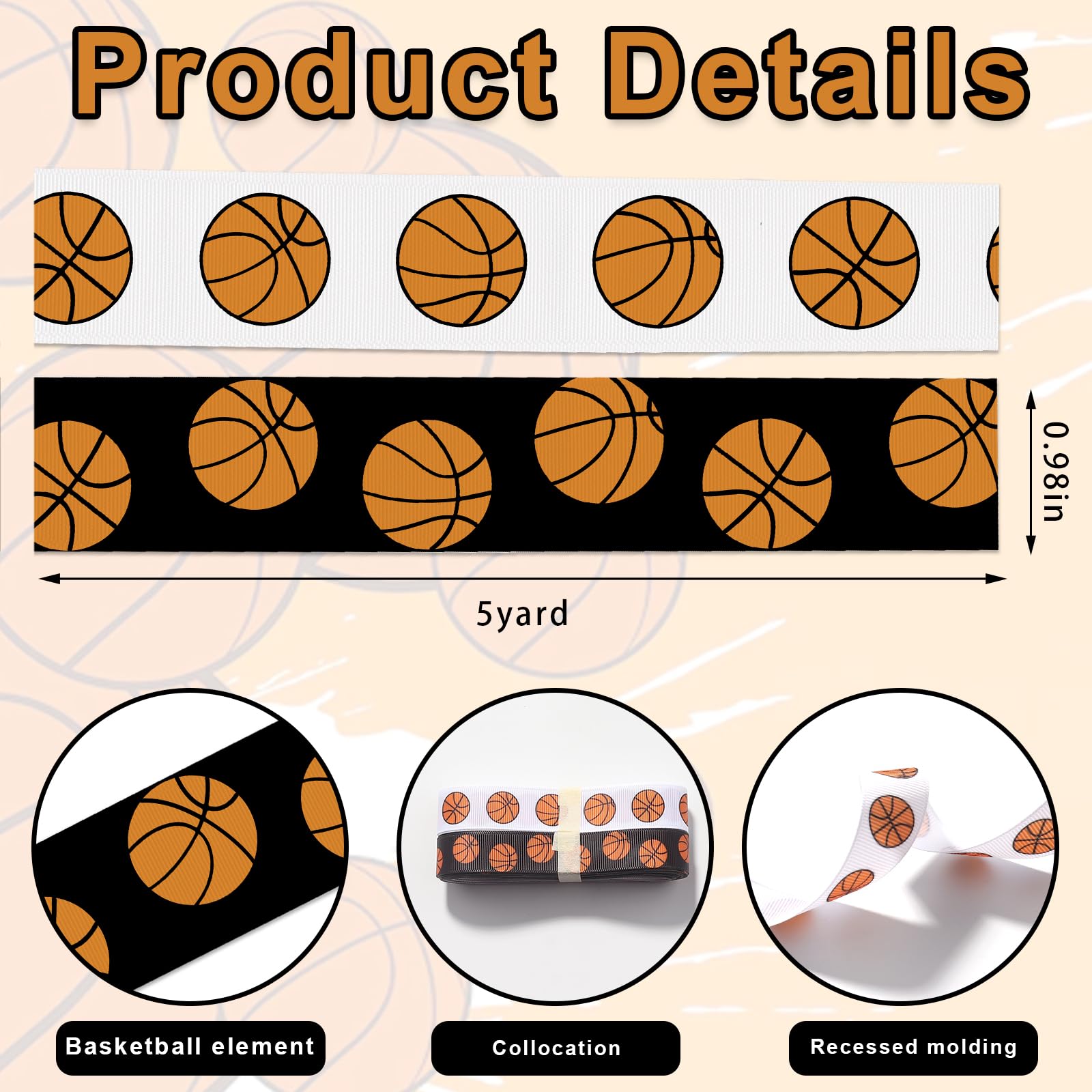 Snapklik.com : 2 PCS Basketball Ribbons For Crafting, 4/5