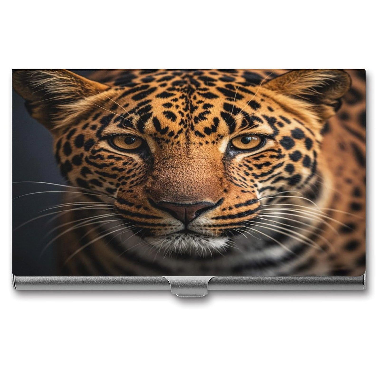 FekiLoot Black & Brown Leopard Business Card Holder Aluminum Alloy Business Card Case Convenient to Carry Business Card Dispenser for Men Women