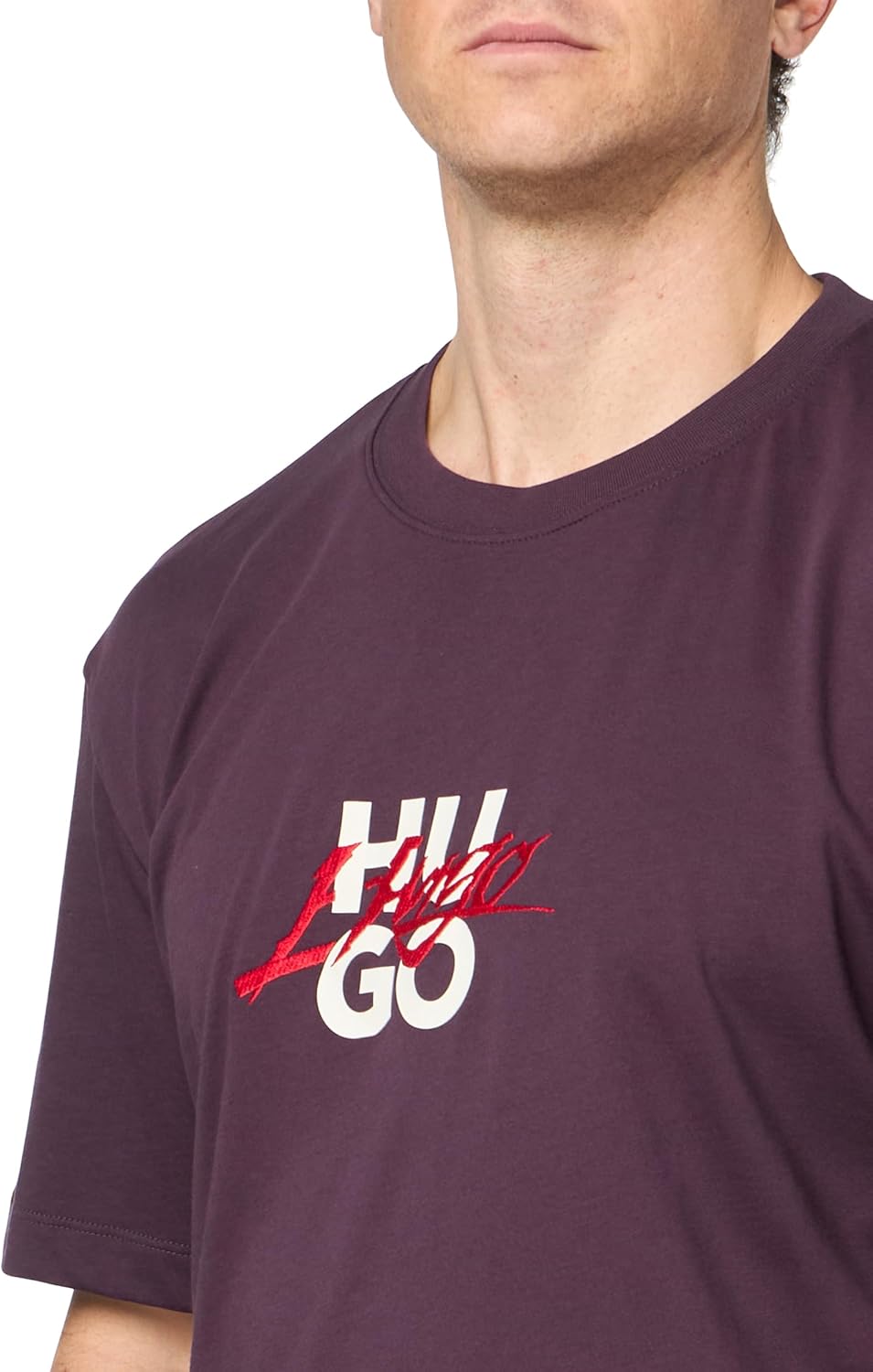 Hugo Mens Script Stack Logo Short Sleeve Tshirt - Image 4