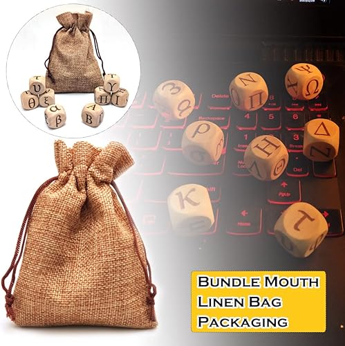 Miniatura 6 de Juego de dados de madera del alfabeto griego, 24 letras griegas talladas, cubos rodantes para juegos de fiesta de enseñanza (minúscula+mayúscula, 8