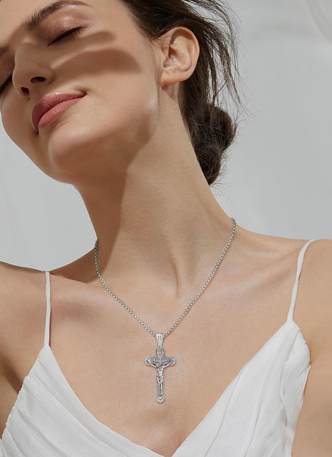 AEONSLOVE 925 Sterling Silver Saint Benedict/St Michael/Cruz de Caravaca Pendant Necklace Religious Gifts for Women Men - Image 3