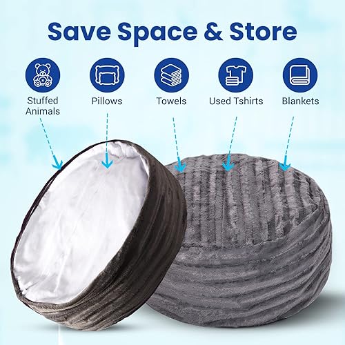 Miniatura 6 de Cheer Collection Puf de almacenamiento de animales de peluche, organizador de almacenamiento de juguetes para niños y puf con asa, bolsa de piel