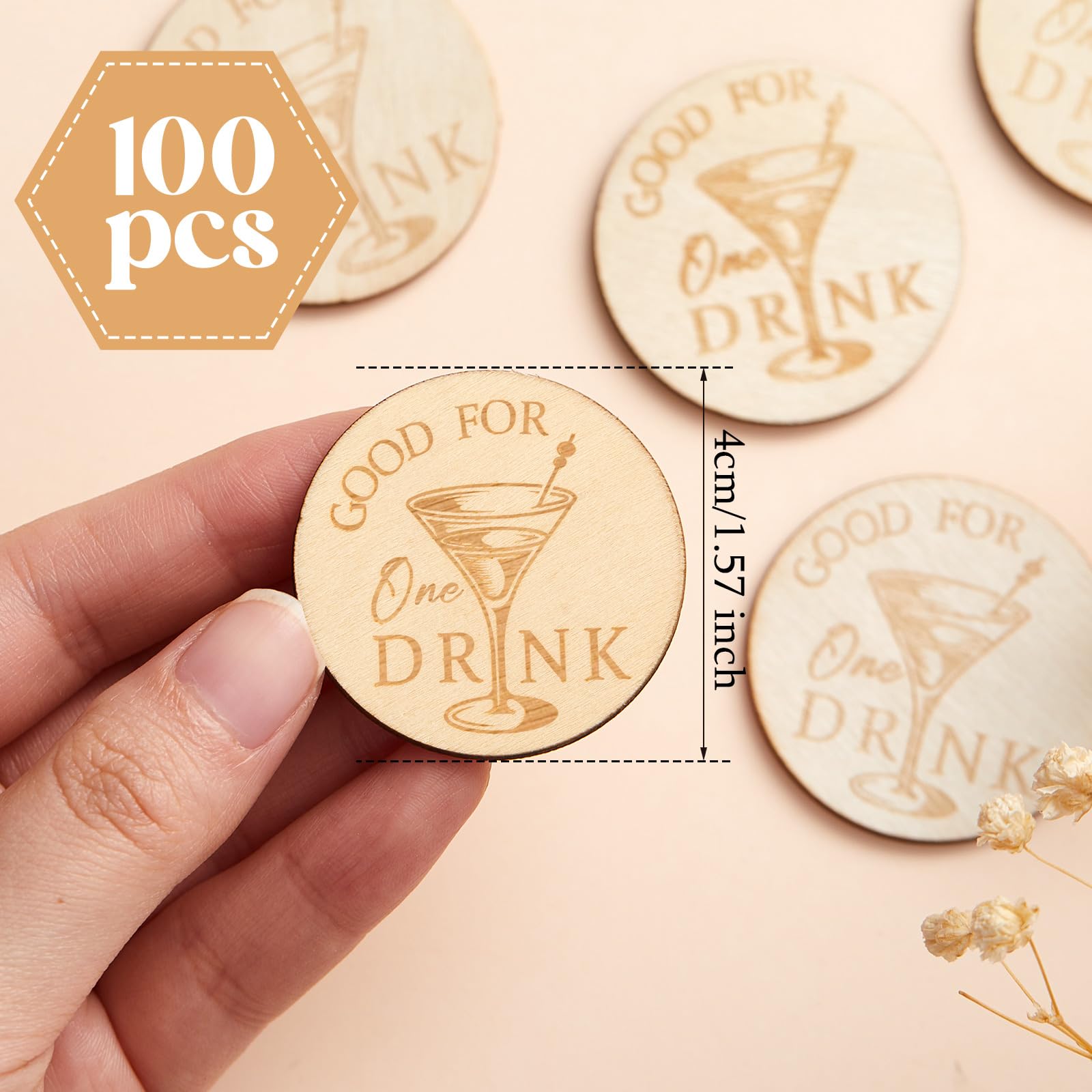 Marsui 100 gettoni in legno per bevande, per matrimoni, biglietti da poker personalizzati per ospiti, bomboniere, bevande, compleanni, degustazioni, feste, bar, decorazioni per tavoli (motivo tazza da