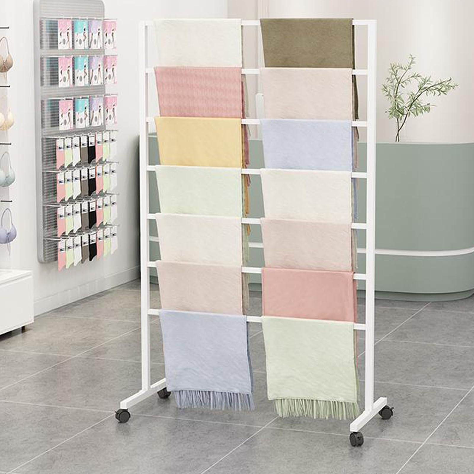 OLSKFUH Pull-Out Trouser Rack Removable Pull-Out Rack Wardrobe Storage Expandable Space Saving Drawer-Style Hanger Rod Rolling Trolley,Movable Freestanding Metal Scarf Display Ra,White-80x40x145cm
