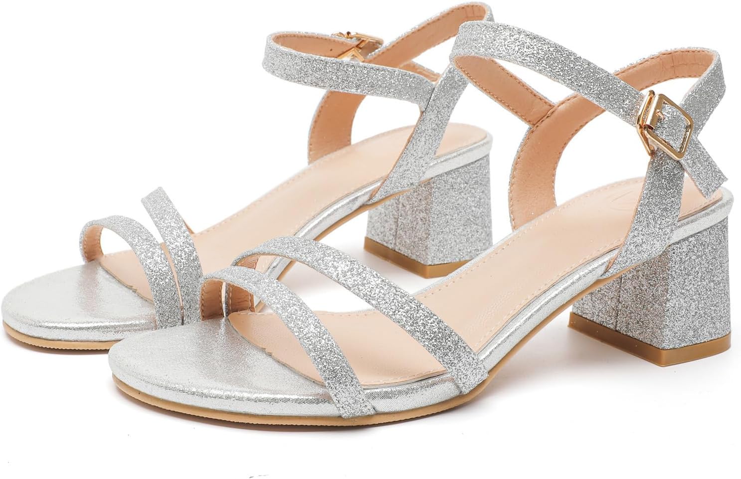 DADAWEN Women's Open Toe Ankle Strap Low Block Chunky Heels Sandals Party Wedding Dress Pumps Shoes