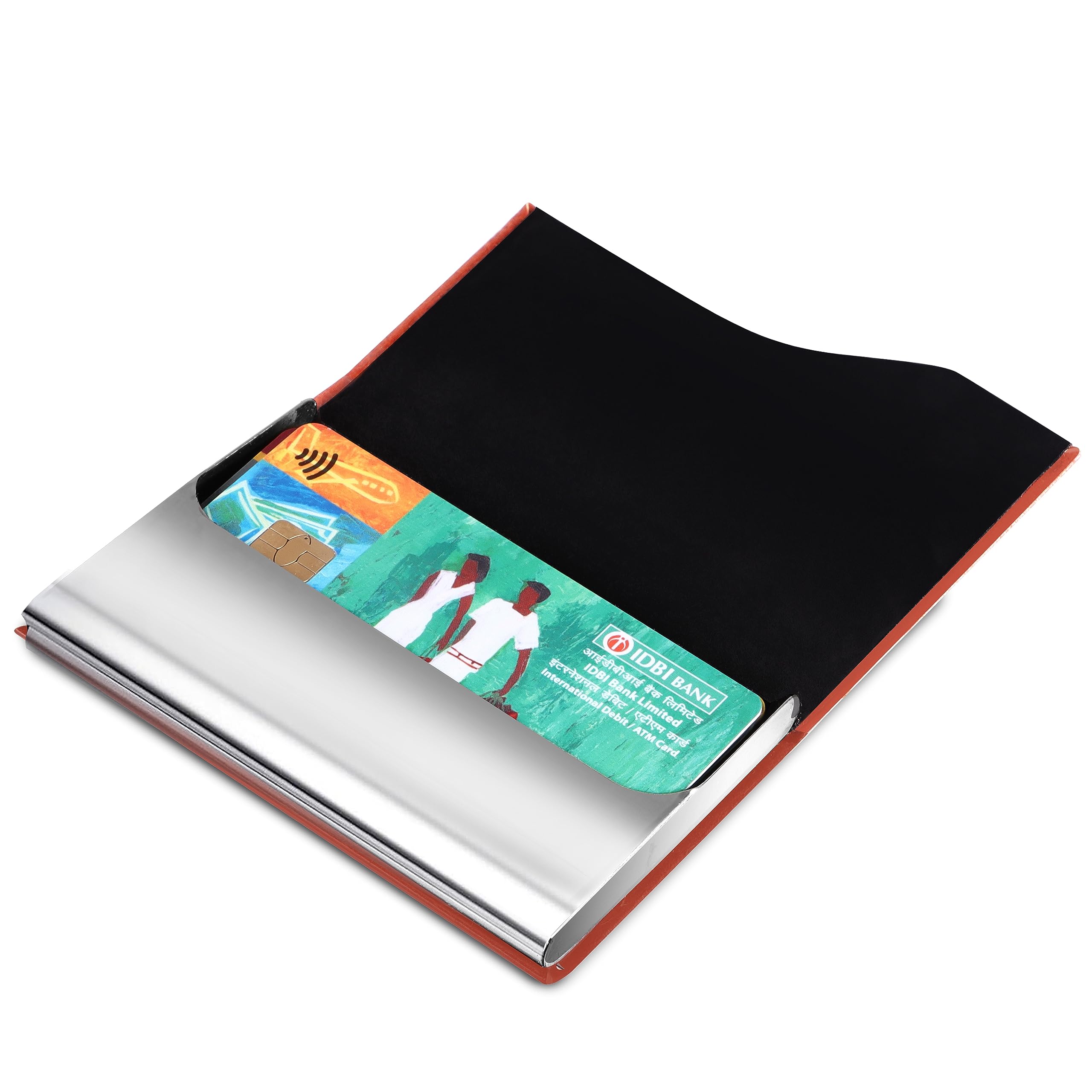 LOREM Tan Small Pocket Sized Metal ID, Credit-Debit Card Holder with Magnetic Shut Button for Men & Women WL610-UF-A 3