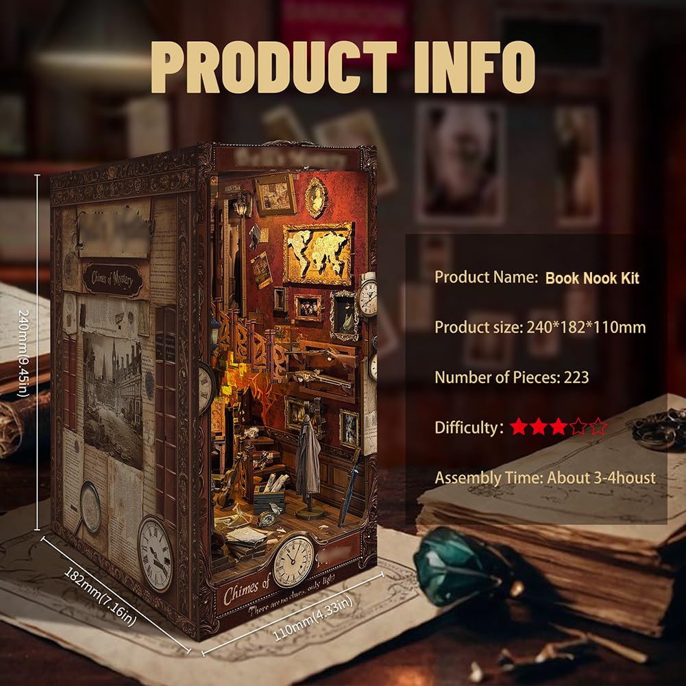 Kit di puzzle 3D in legno per angolo libro, kit fai da te in miniatura con LED per libreria, decorazione fai da te per casa delle bambole fermalibri, casa delle bambole, regalo di Natale