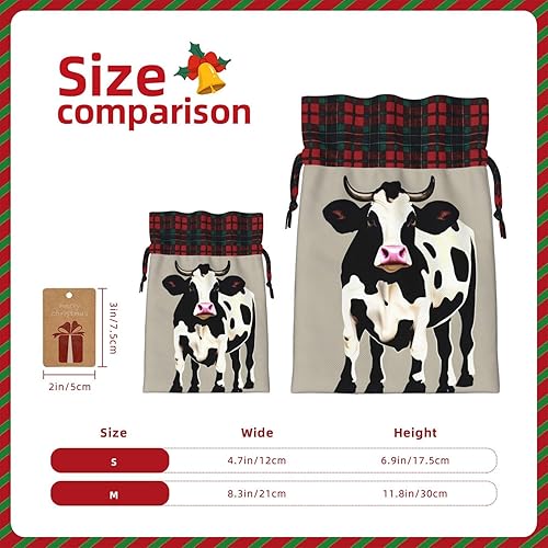 Miniatura 4 de Bolsas de regalo con temática navideña de punto negro de vaca, elegantes, únicas y personalizadas, bolsas de regalo reutilizables con cordón