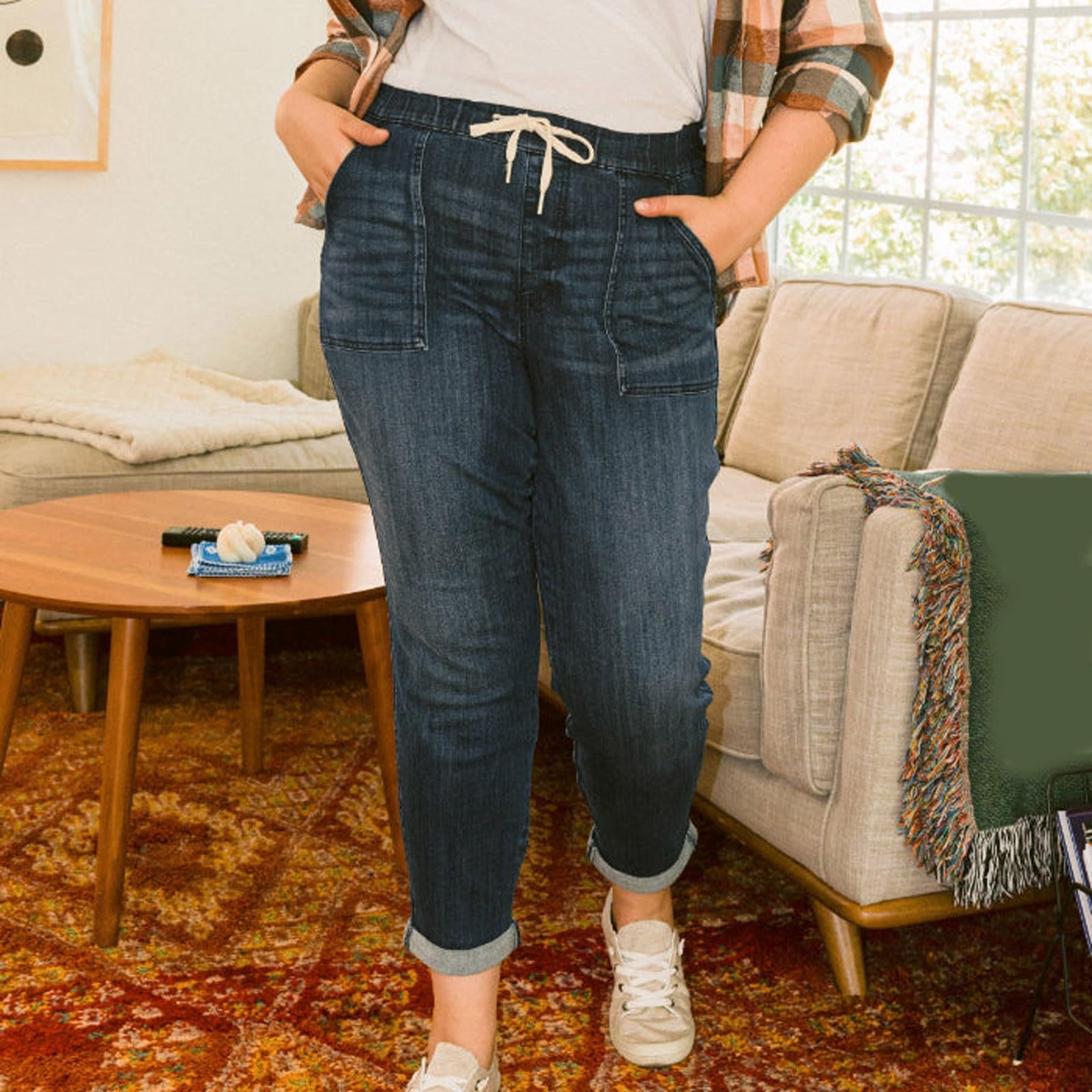 Generisch Jeans Damen Baggy Jeanshose Sommerhose Sommer Hosen Sommerjeans Kurzgröße Boyfriend Mom Jeans High Waist Stretch Y2K Freizeithose