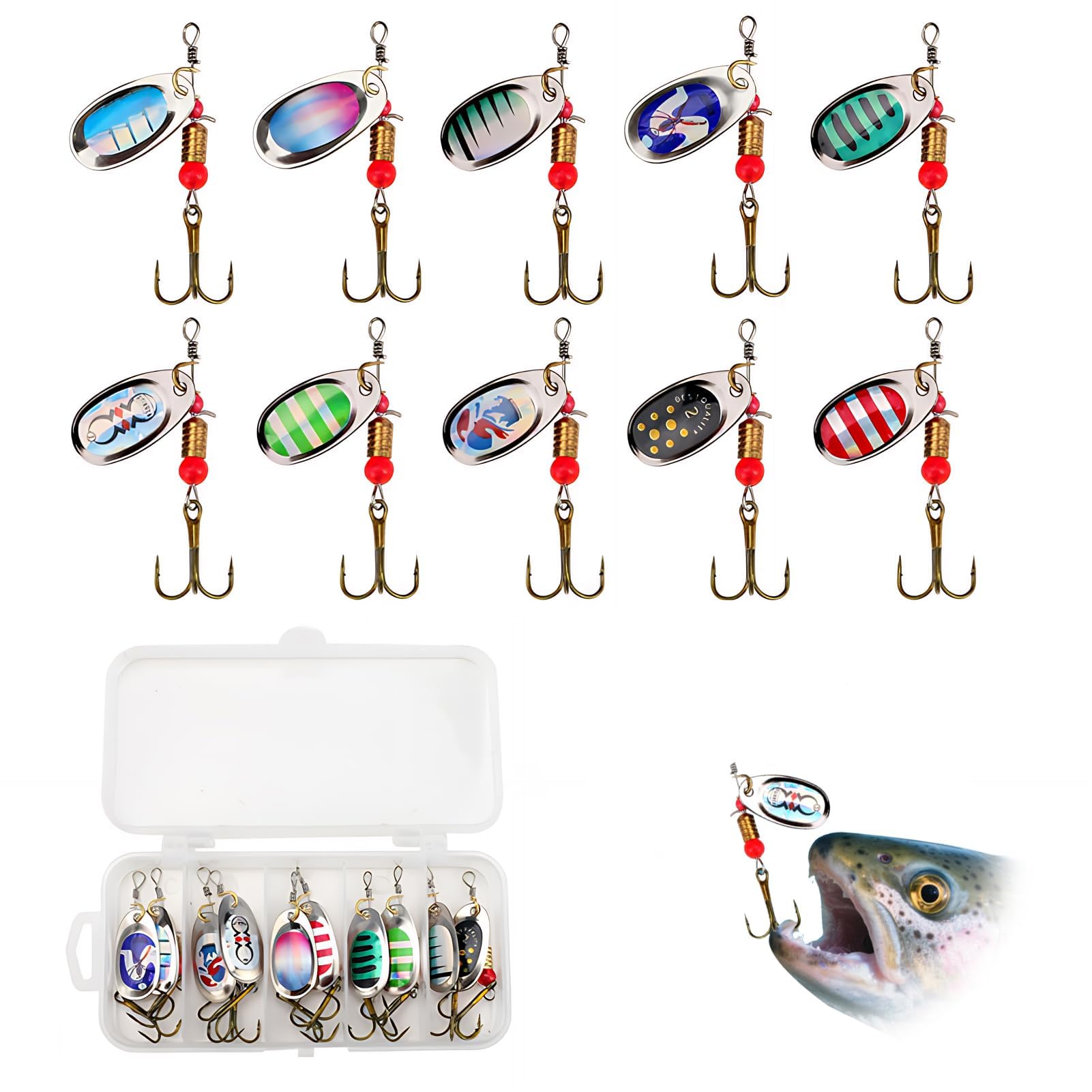 12 Pcs Spinner Bait Sets, Multi Colored Metal Fishing Spinners