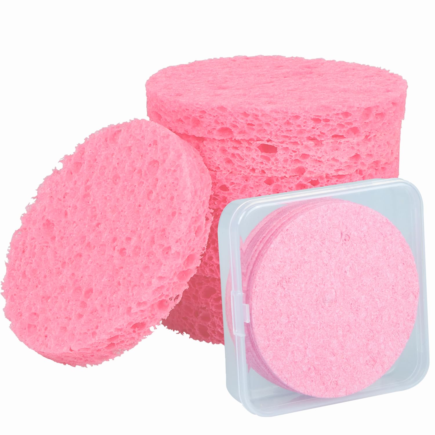 fiezkaa 15-Count Compressed Facial Sponges, Exfoliating Face Pads for Cleansing, 100% Natural Dehydrated Face Sponge (Pink)