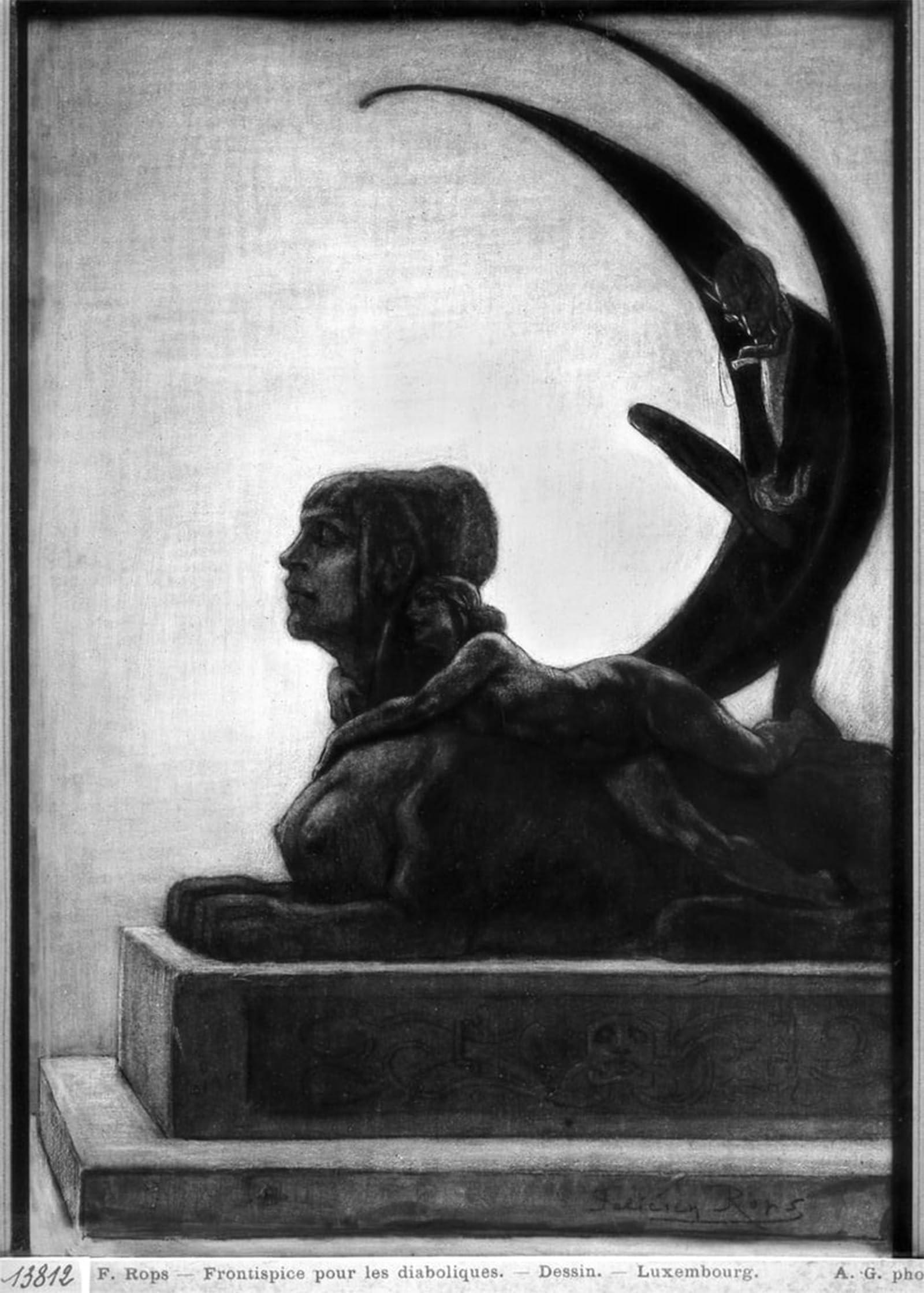 ARTXLXXBN Famous Painting Canvas Artwork Graffiti Print Sphinx Illustration From Diabolique by Félicien Rops Portrait Canvas Image for Home Decor 60x90cm