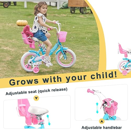 Miniatura 4 de Glerc Maggie Girls Bike, 12-20 Inch Kids Bike for 2-13 Years Old Children, Princess Style Kids Bicycle with Doll-Seat & Basket & Training Wheels,