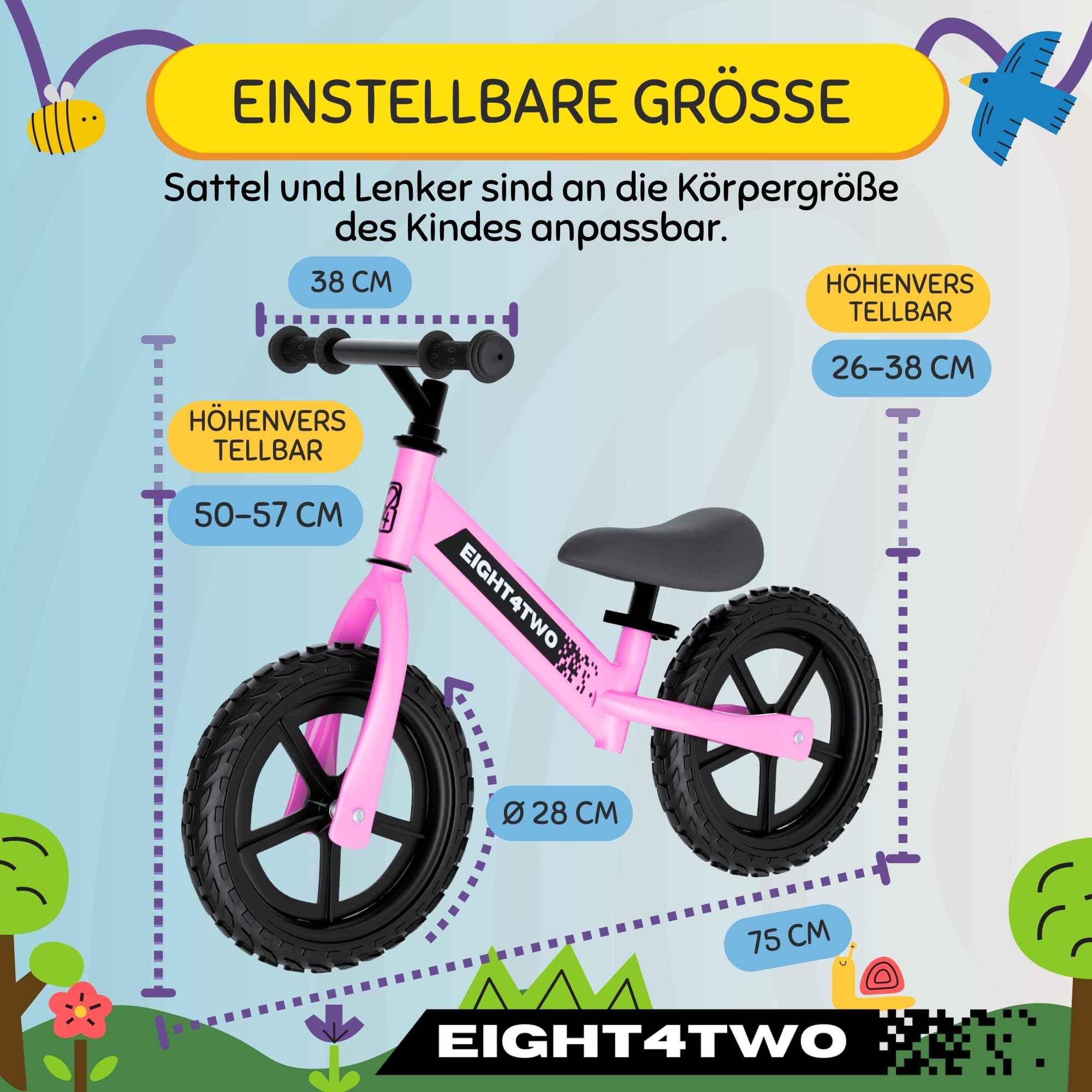 EIGHT4TWO Fahrrad ohne Pedale für Kinder von 2, 3, 4 und 5 Jahren, Fahrrad ohne Pedale, ideal zum Gleichgewicht, Spielzeug für Kinder von 2, 3, 4 und 5 Jahren.