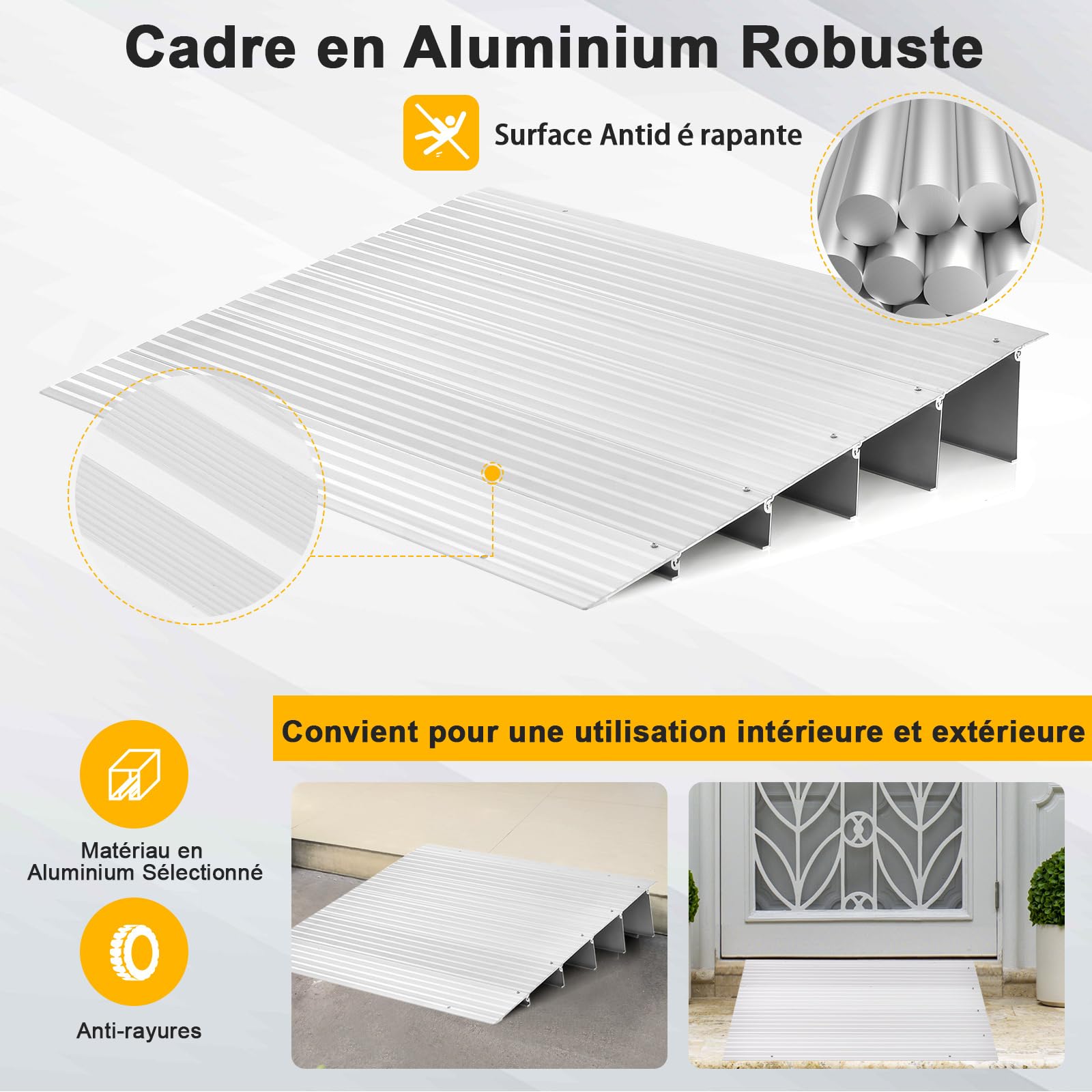 COSTWAY Rampe de Seuil de Porte de 13cm avec Hauteur Réglable, Rampes de Trottoir en Aluminium Surface Antidérapante Charge 317KG, pour Fauteuils Roulants, Déambulateurs, Scooters