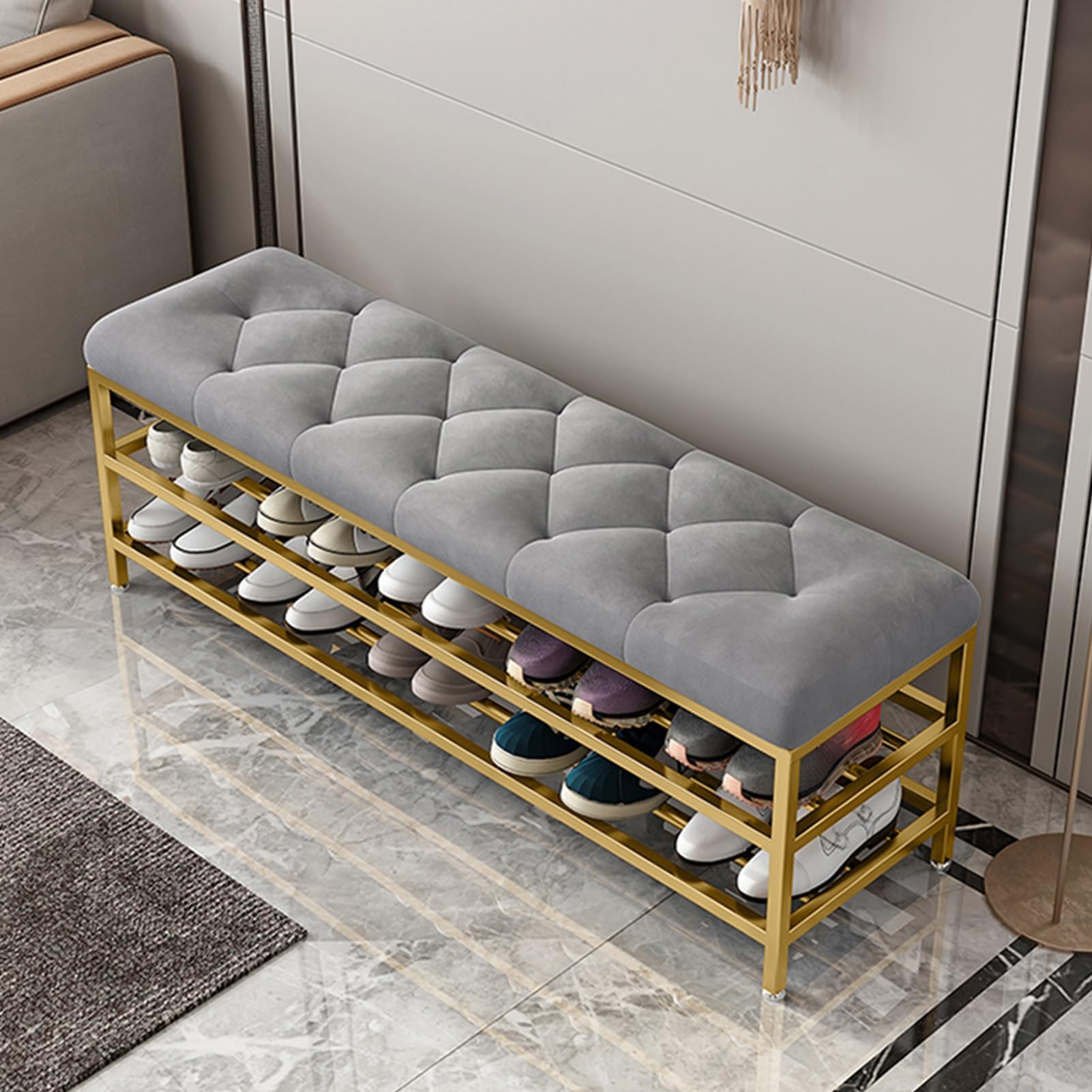 Banc à chaussures au design moderne gris avec assise grand confort 100 cm