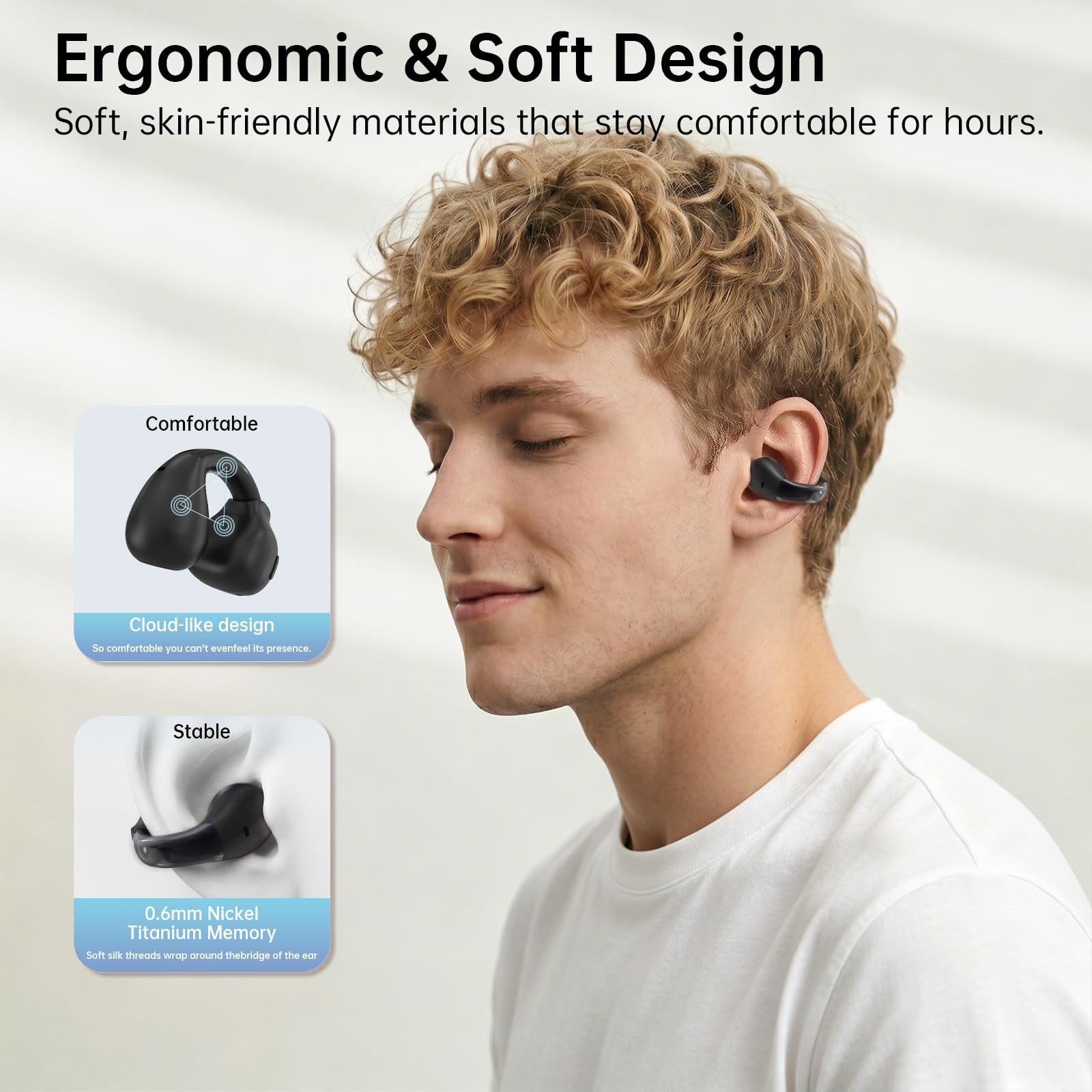 Cuffie Bluetooth 6.0 con clip, auricolari aperti con pulsanti fisici e microfono ENC, vestibilità sicura per corsa e allenamento, audio HiFi, 32 ore di riproduzione