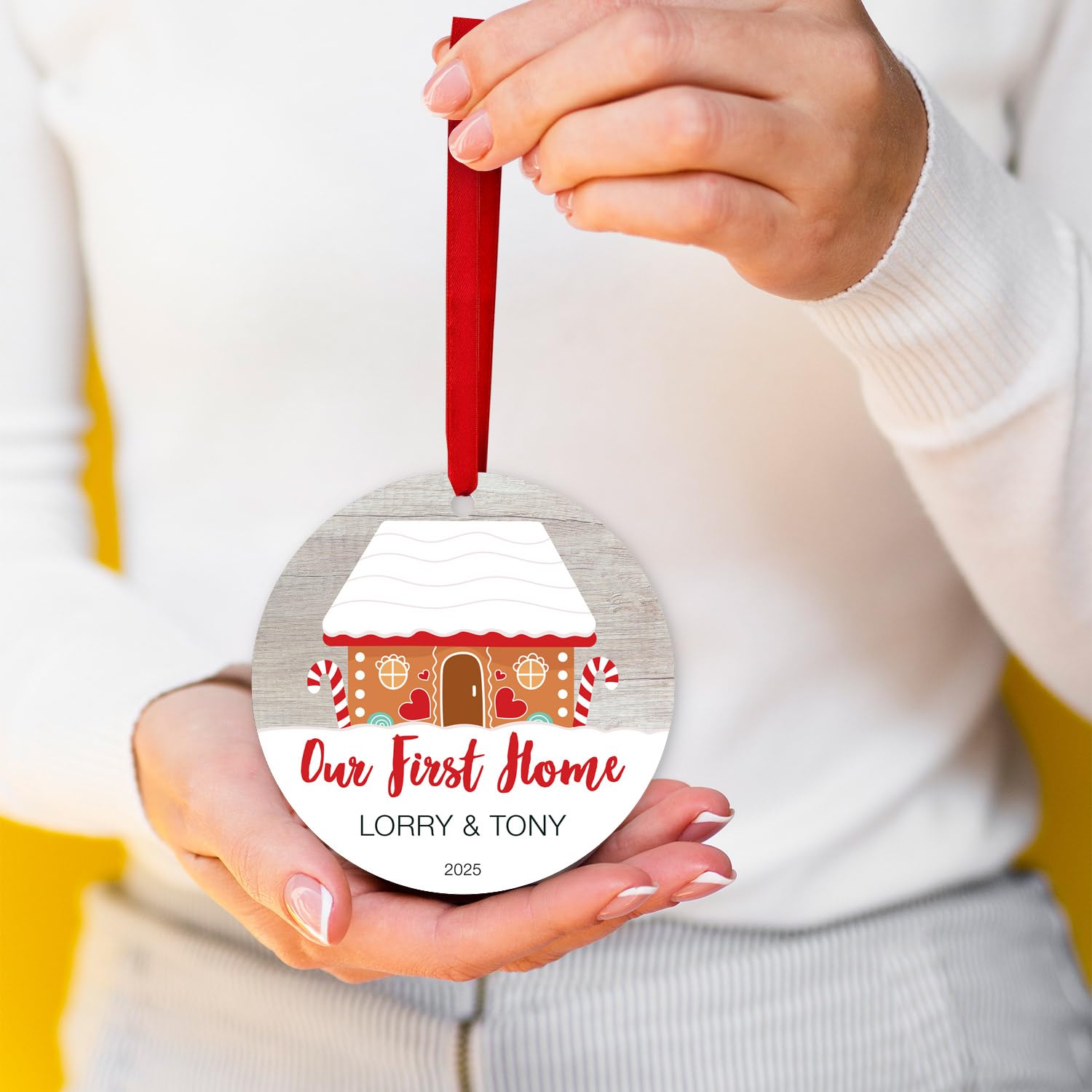 Soul Décor Personalized First Home Ornaments, Our First Home 2025 Ornament, Velvet Pouch Included, 3.75" ACM Ornament, Made in The USA