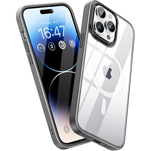 ANNGELAS Magnetic Case for iPhone 14 Pro Max Case Protective-Compatible with Magsafe for iPhone Pro Max 14 Case for Women Men,6.7 inch,Grey Clear