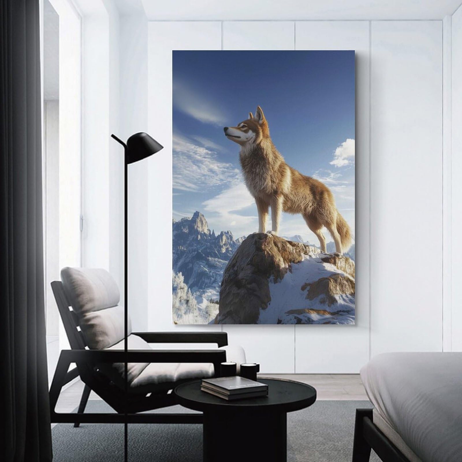Junmoney Unframe-Style-19-1 Wolf On Mountain Peak Canvas Wall Picture, 08X12inch(20X30cm), For Wall Displays, Bedrooms Or Room Updates, Wall Decor Suited To Curated Displays