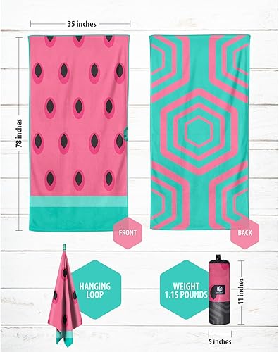 Vista 201 de VENTURE 4TH Toalla de playa de microfibra: secado rápido, compacta, sin arena, absorbente, a prueba de arena y ligera, perfecta para camping, playa