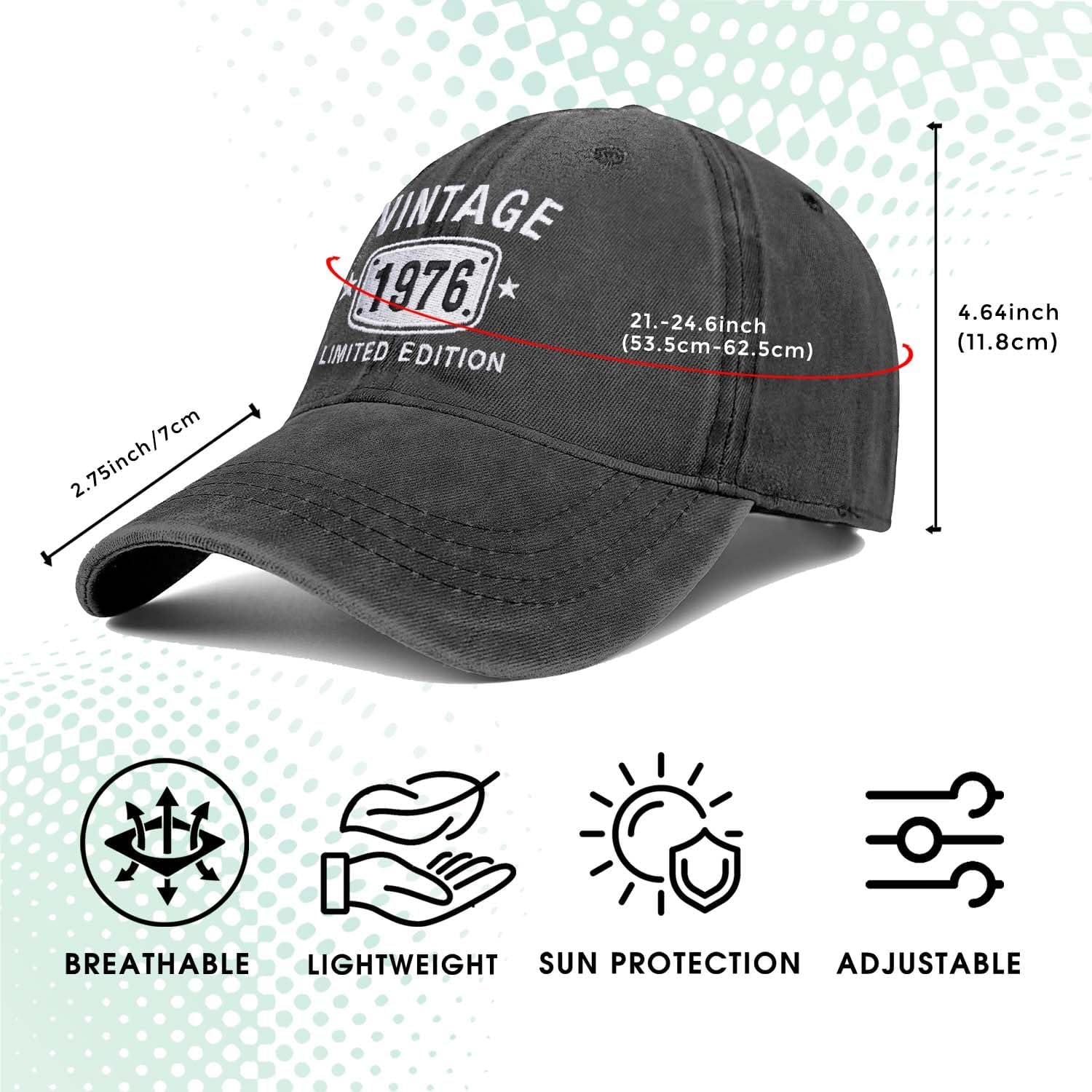 50th Birthday Gifts for Men Women 1976 Vintage Hats 50 Gift Ideas Baseball Cap Black - Image 3