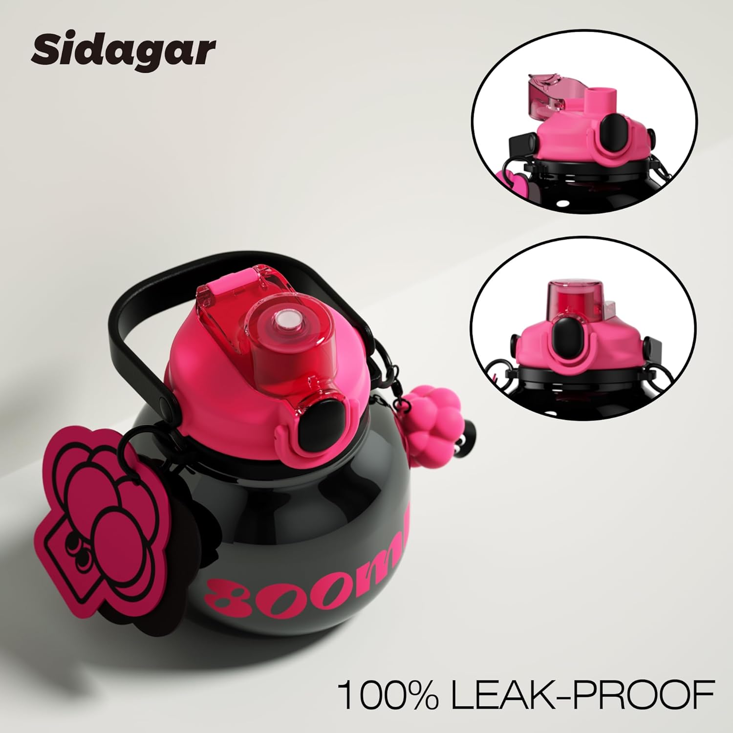 27 oz Water Bottle with Straw and Carry Handle, Black Wide Mouth Vacuum Insulated Stainless Steel Bottles Easy Carry Tumbler for Women - Image 3