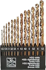 Brocas Helicoidais Métricas M35 de Aço Cobalto Extremamente Resistentes Ao Calor com Haste Reta, Conjunto de 13 Peças para Cortar Metais Duros, Como Aço Inoxidável e Ferro Fundido